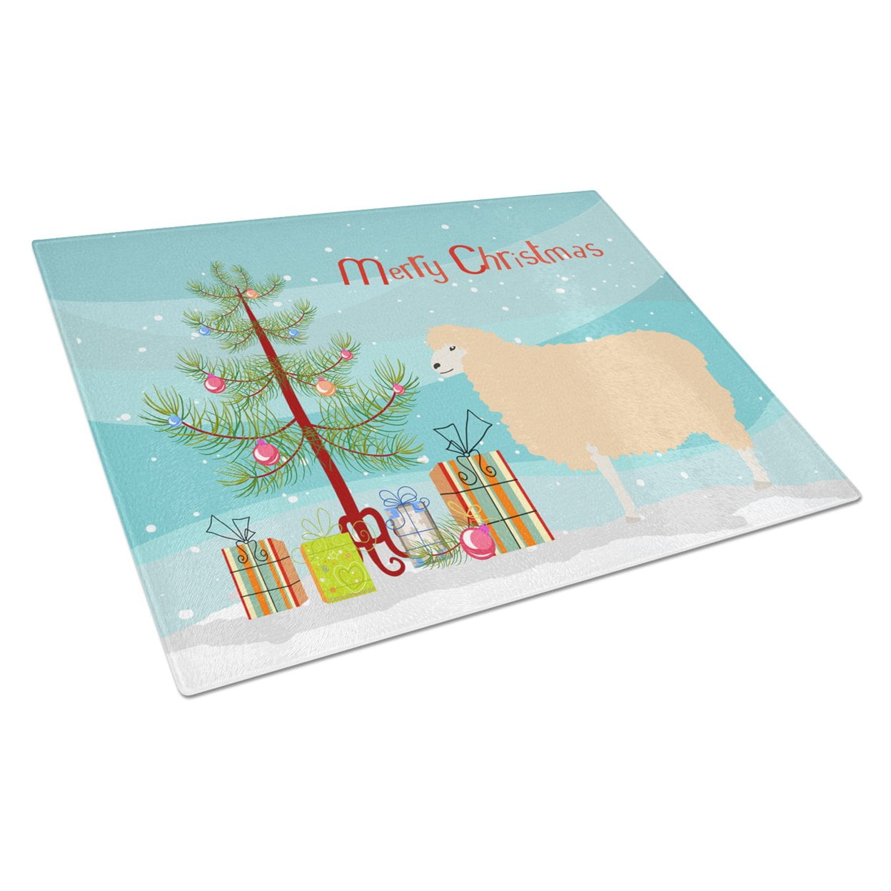 English Leicester Longwool Sheep Christmas Glass Cutting Board - Large