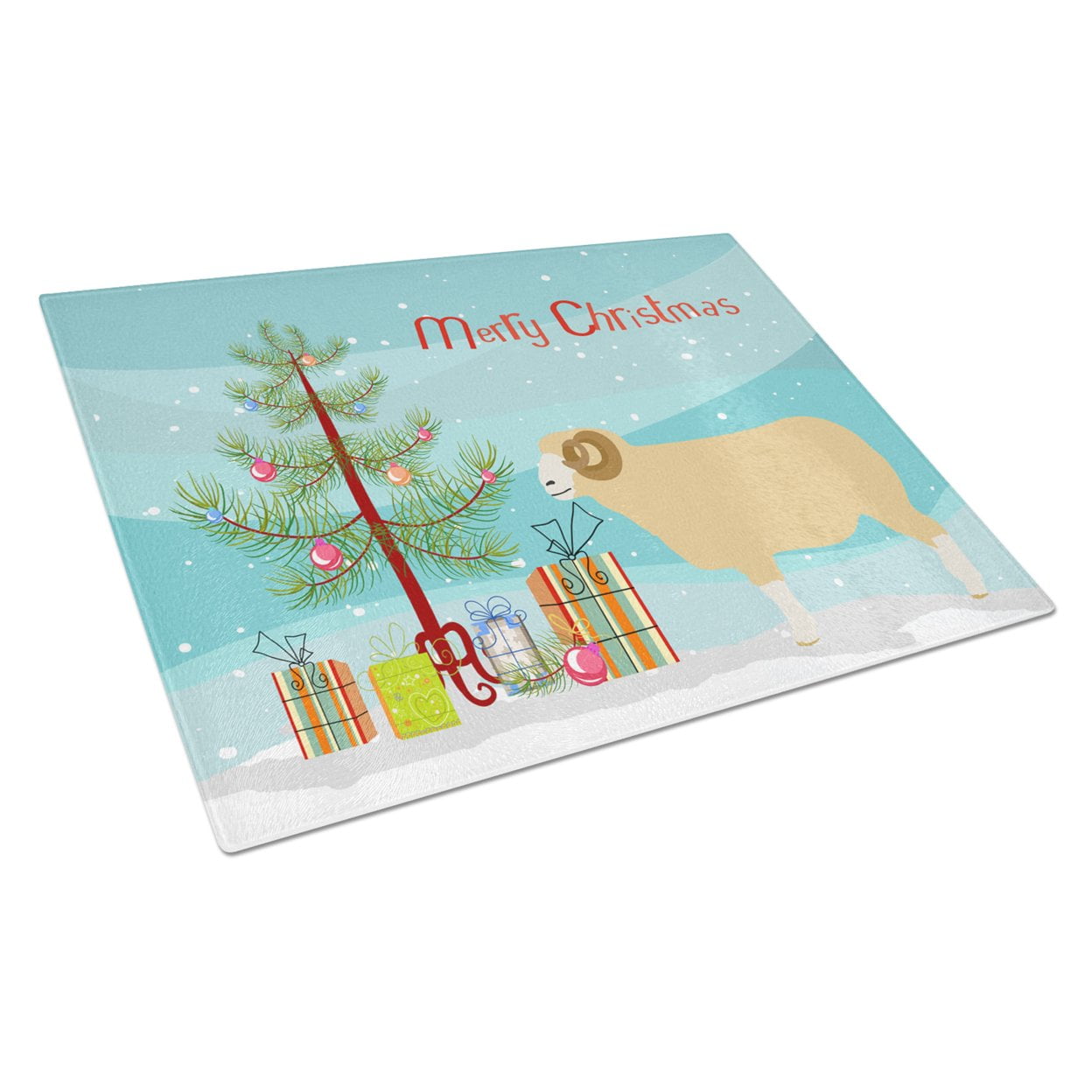 Horned Dorset Sheep Christmas Glass Cutting Board - Large