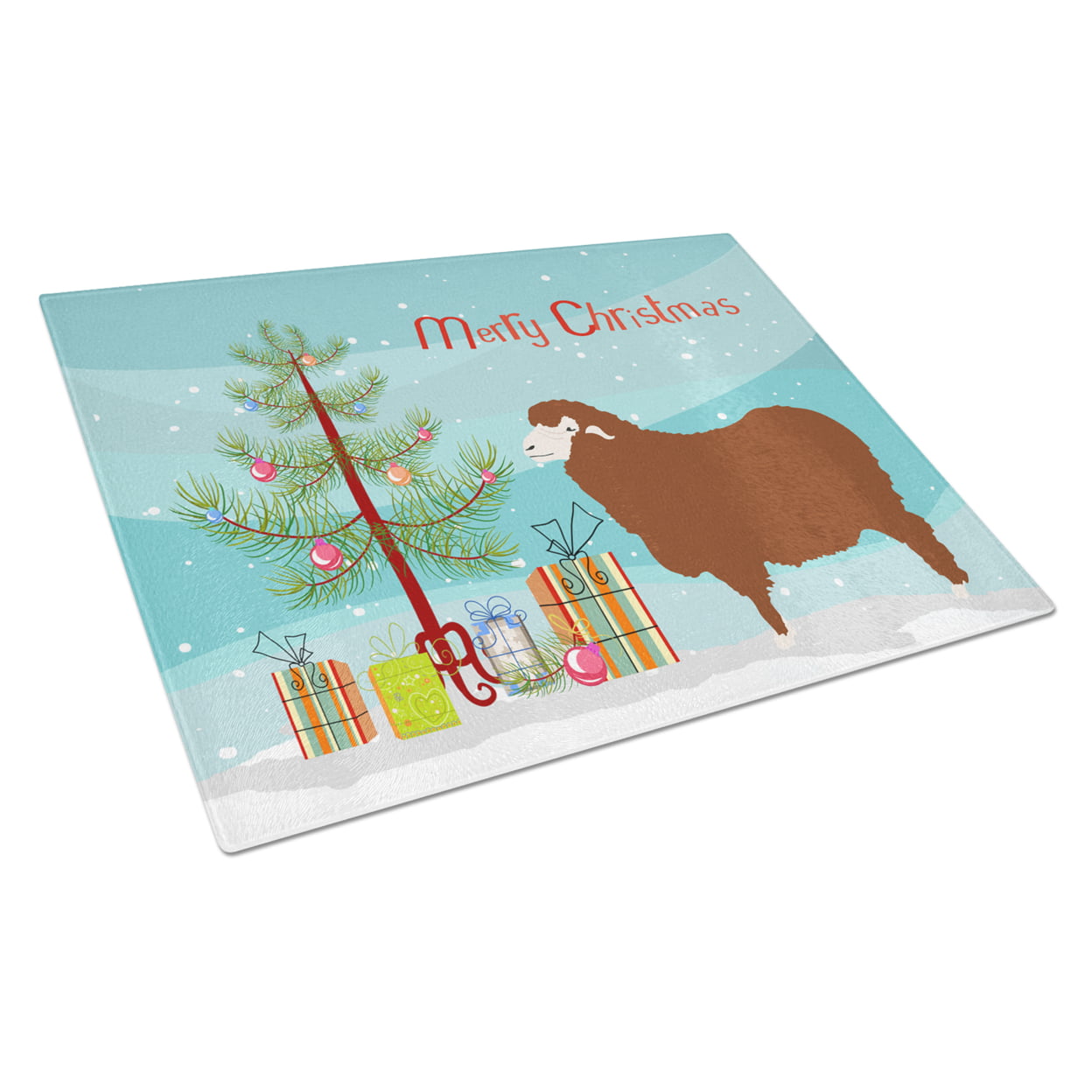 Merino Sheep Christmas Glass Cutting Board - Large