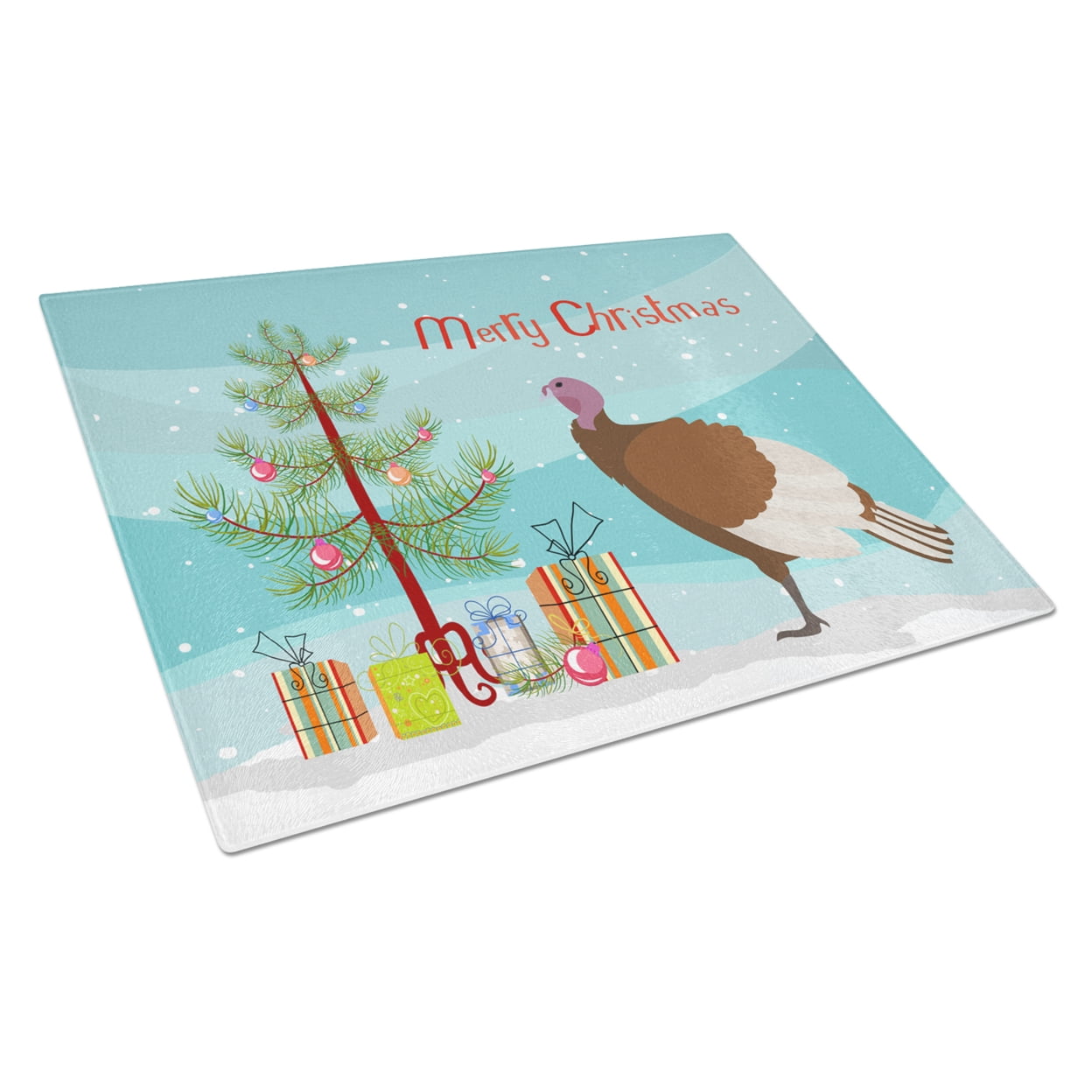Bourbon Red Turkey Hen Christmas Glass Cutting Board - Large