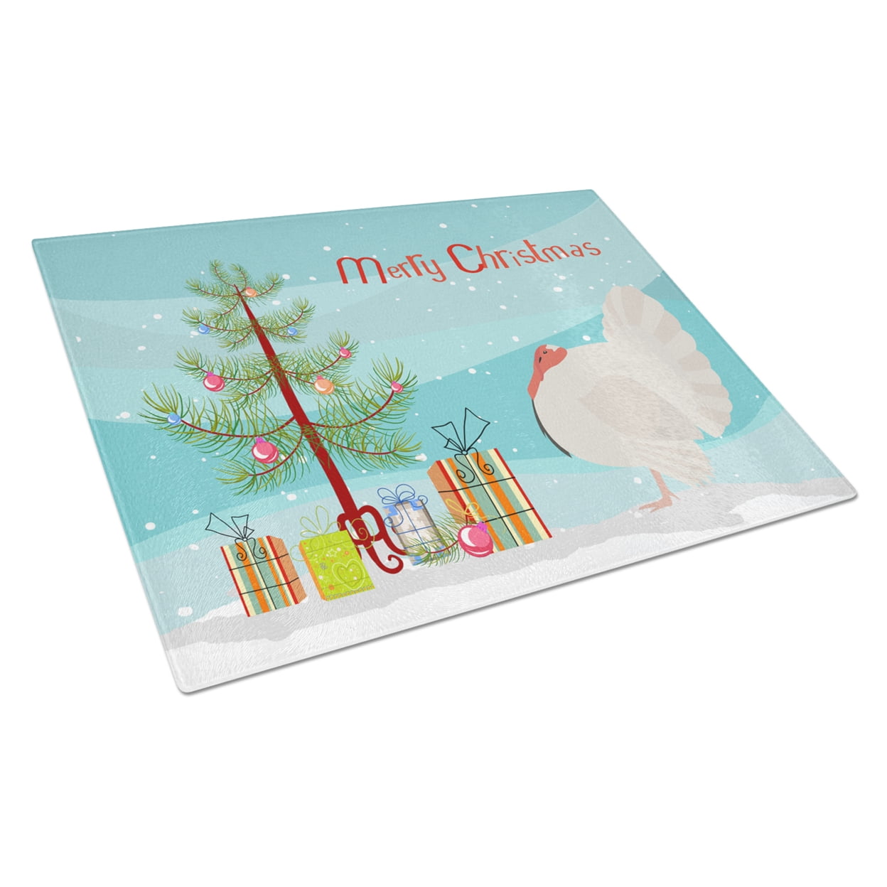 White Holland Turkey Christmas Glass Cutting Board - Large