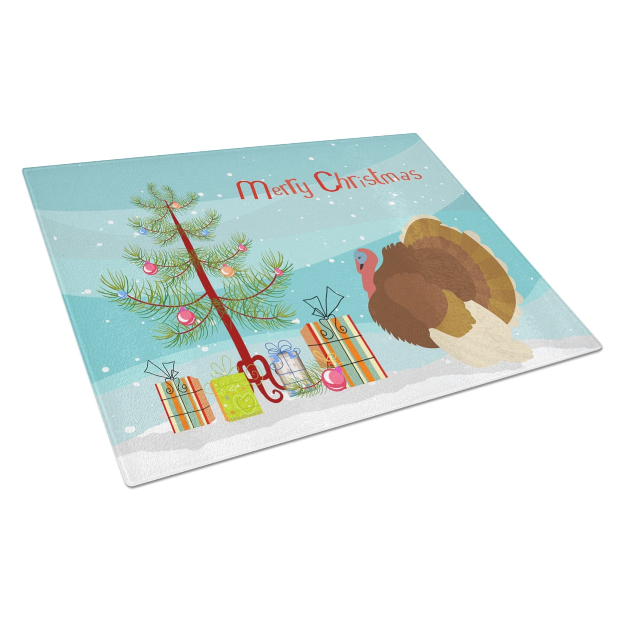 French Turkey Dindon Christmas Glass Cutting Board - Large