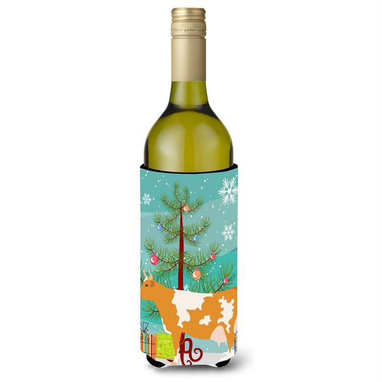 Picture of Carolines Treasures BB9188LITERK Guernsey Cow Christmas Wine Bottle Beverge Insulator Hugger