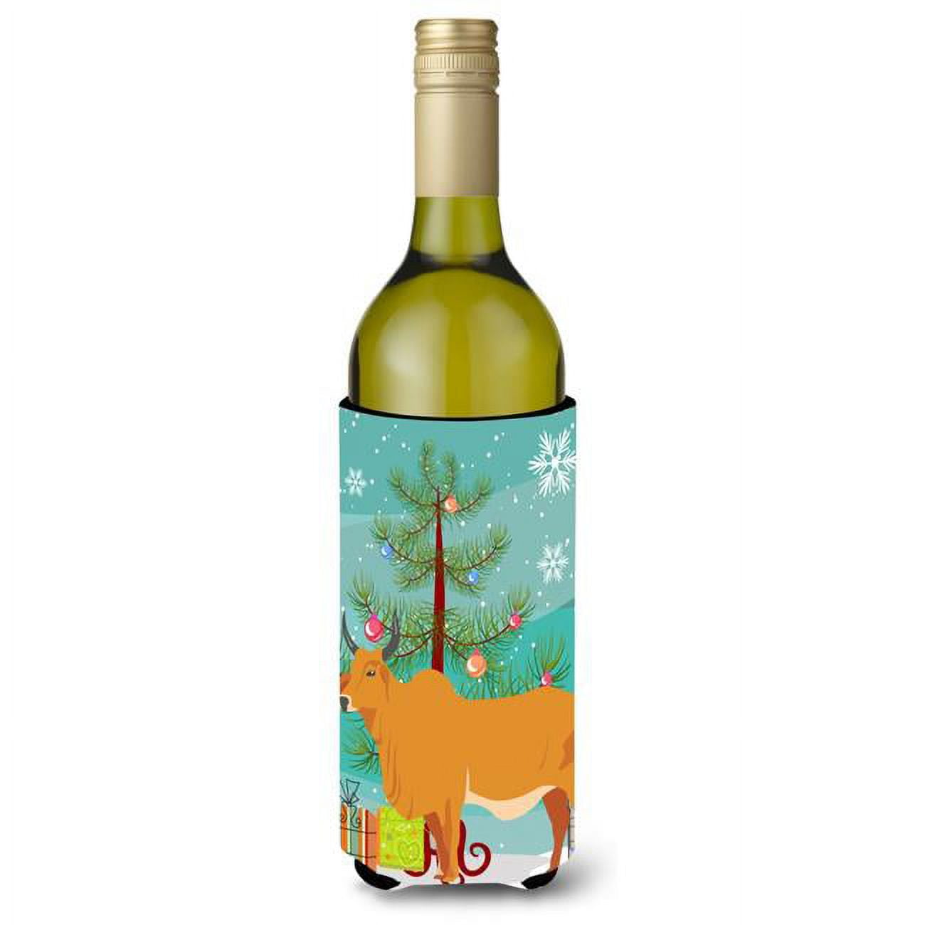 Picture of Carolines Treasures BB9192LITERK Zebu Indicine Cow Christmas Wine Bottle Beverge Insulator Hugger