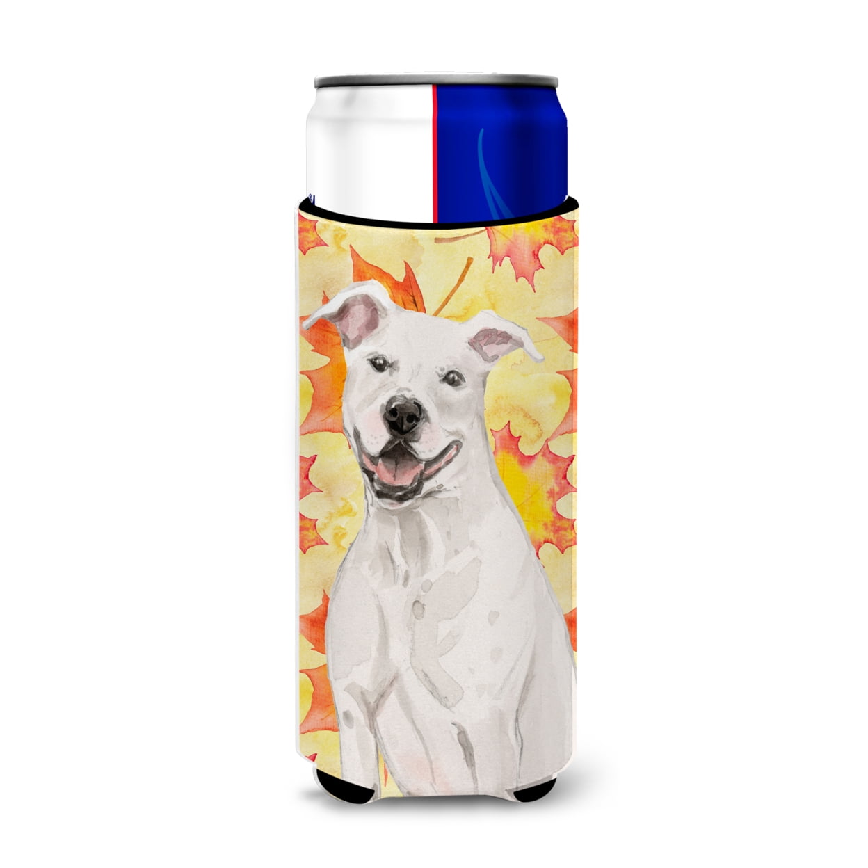 White Staffie Bull Terrier Fall Michelob Ultra Hugger for Slim Cans
