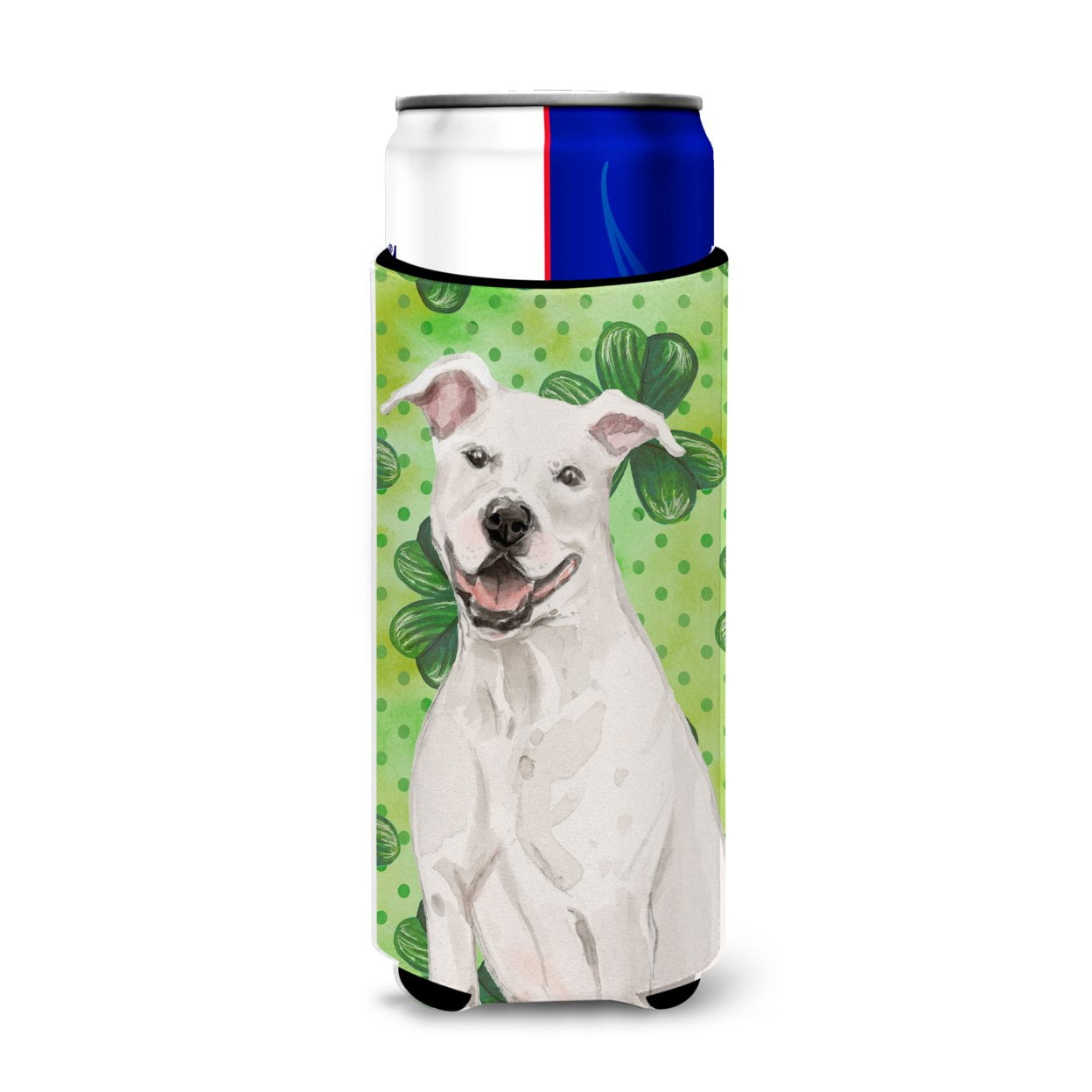 White Staffie Bull Terrier St. Patricks Michelob Ultra Hugger for Slim Cans