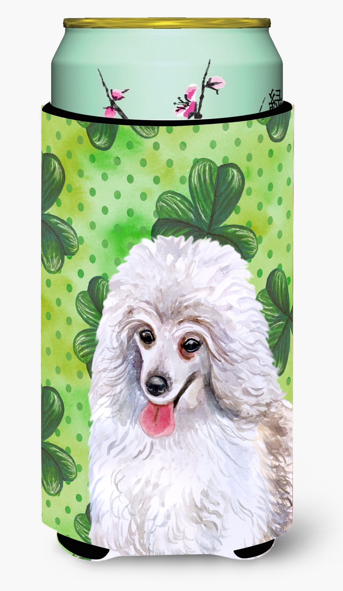 Medium White Poodle St. Patricks Tall Boy Beverage Insulator Hugger