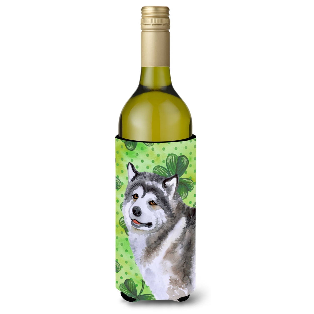 Picture of Carolines Treasures BB9812LITERK Alaskan Malamute St. Patricks Wine Bottle Beverge Insulator Hugger