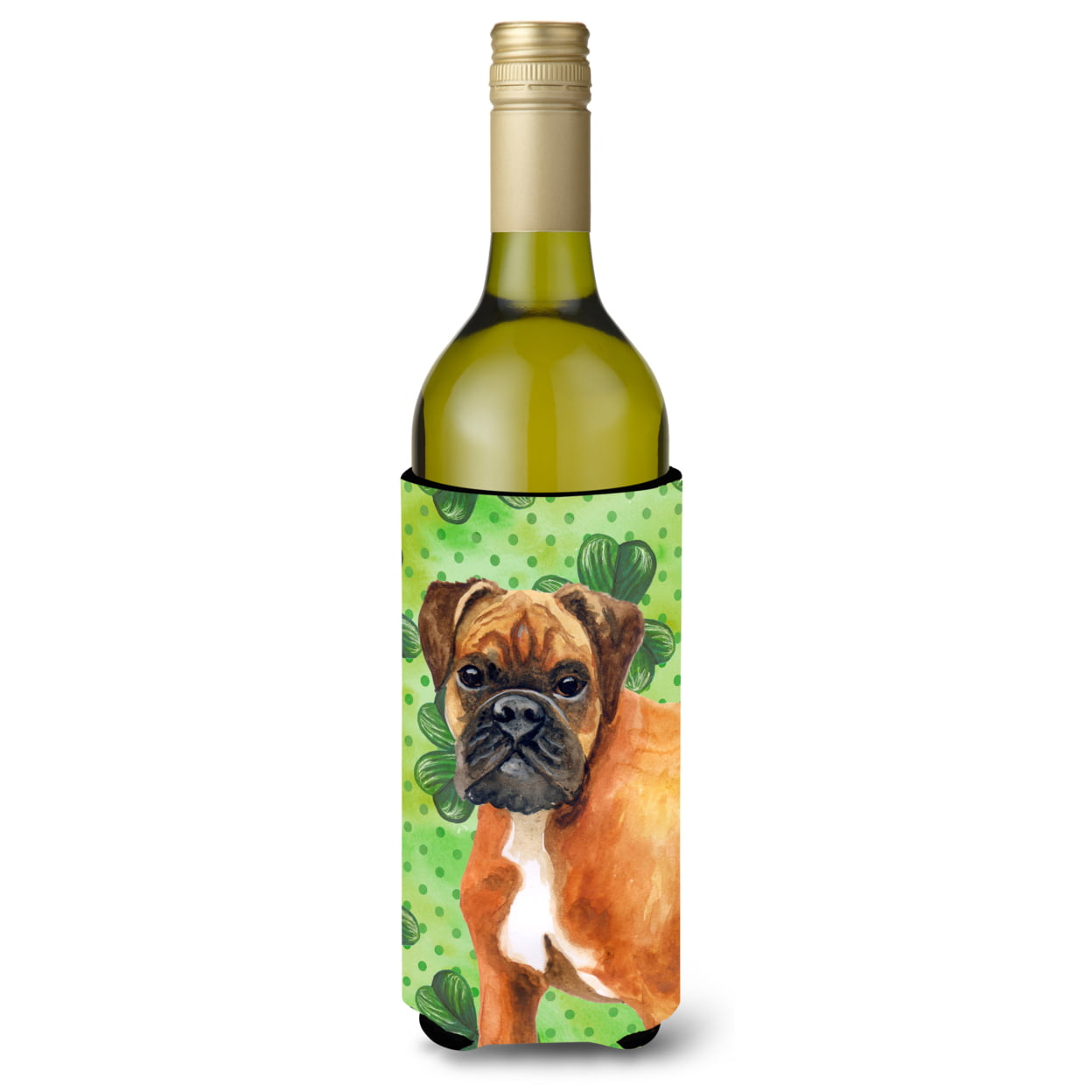 Picture of Carolines Treasures BB9814LITERK German Boxer St. Patricks Wine Bottle Beverge Insulator Hugger
