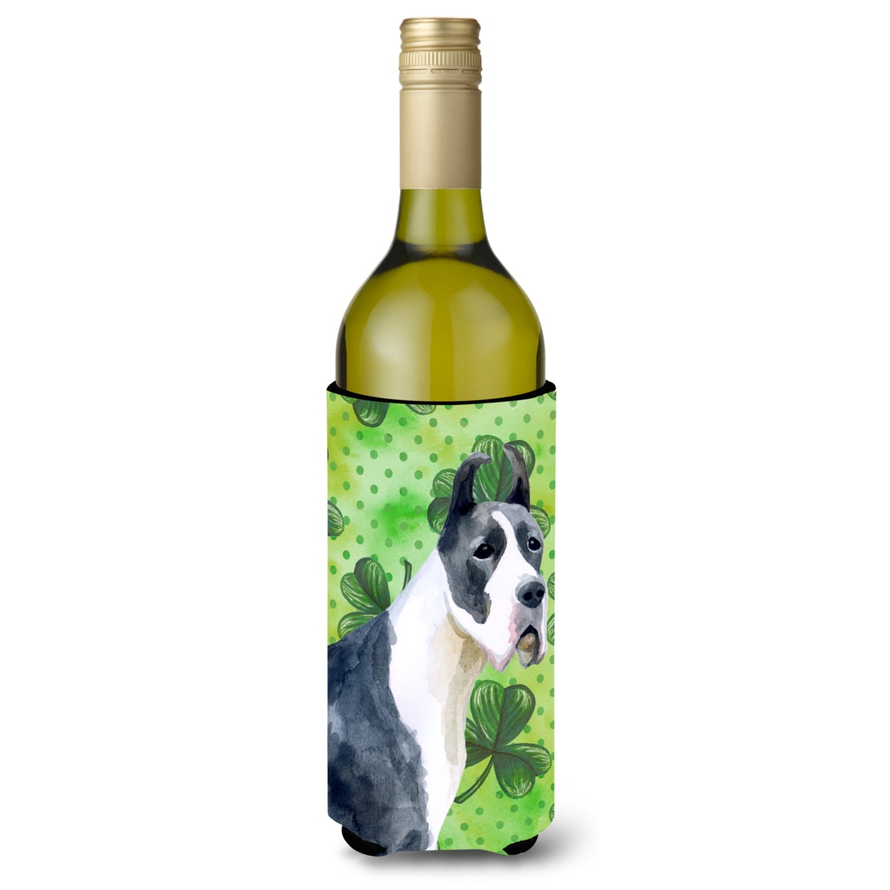Picture of Carolines Treasures BB9817LITERK Harlequin Great Dane St. Patricks Wine Bottle Beverge Insulator Hugger