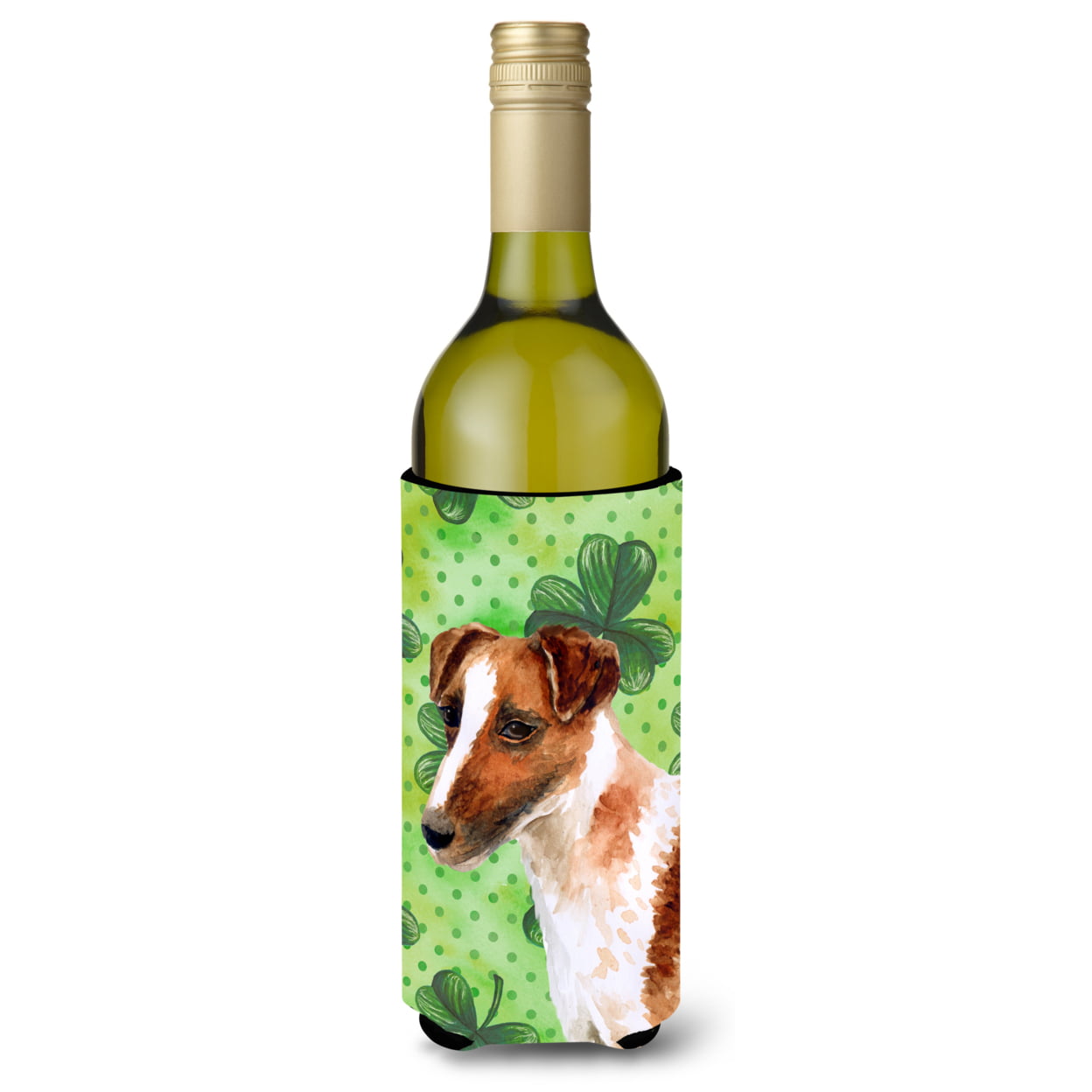 Picture of Carolines Treasures BB9821LITERK Smooth Fox Terrier St. Patricks Wine Bottle Beverge Insulator Hugger