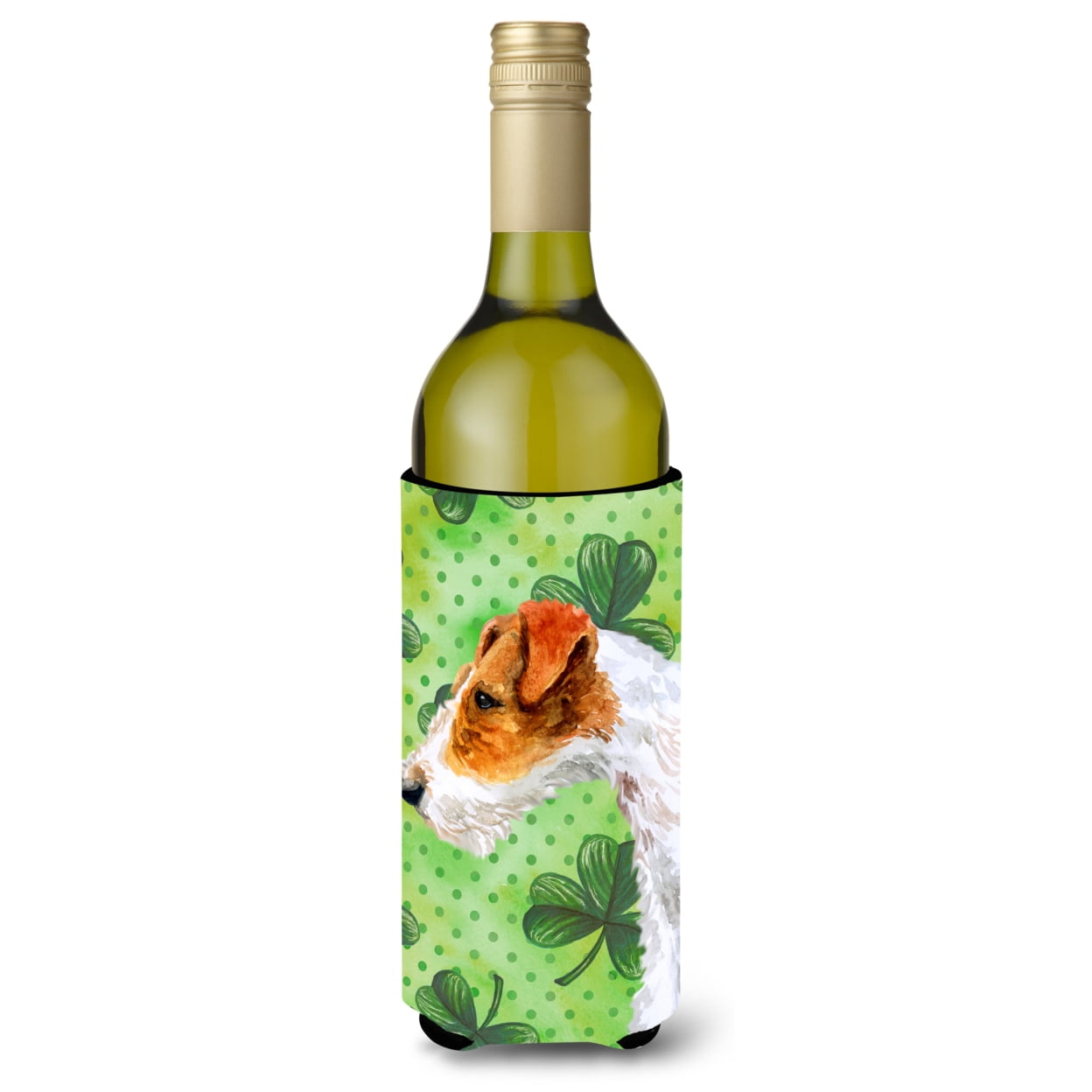 Picture of Carolines Treasures BB9824LITERK Fox Terrier St. Patricks Wine Bottle Beverge Insulator Hugger
