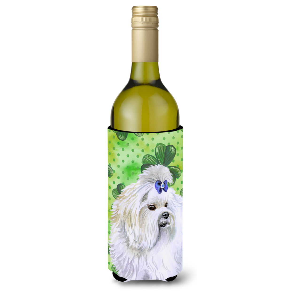Picture of Carolines Treasures BB9825LITERK Maltese St. Patricks Wine Bottle Beverge Insulator Hugger