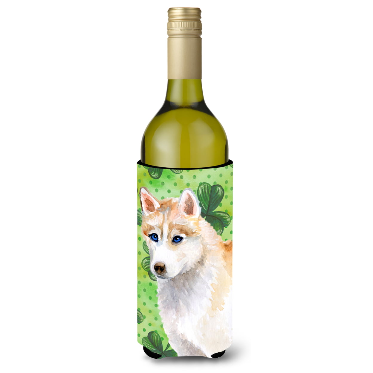 Picture of Carolines Treasures BB9829LITERK Siberian Husky St. Patricks Wine Bottle Beverge Insulator Hugger