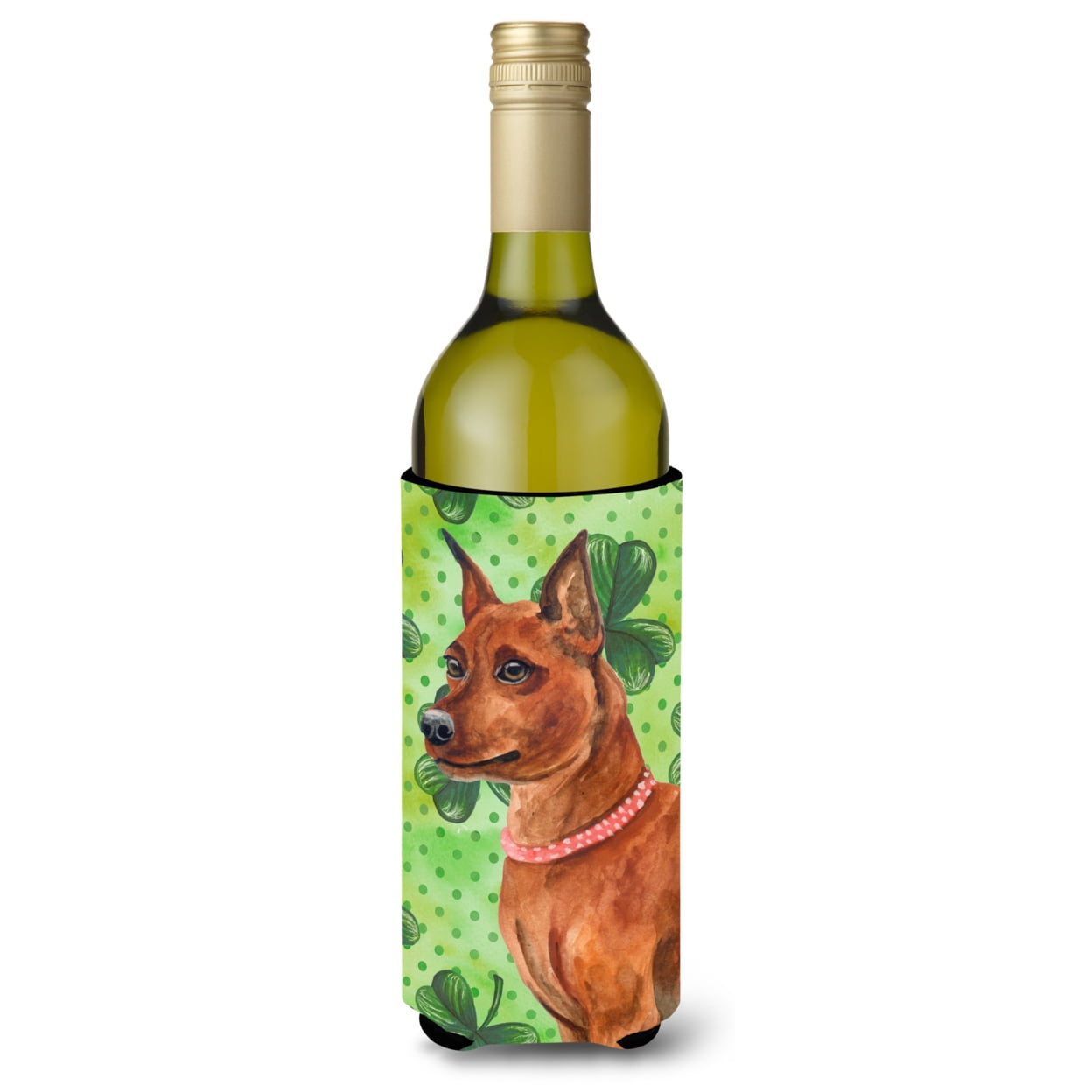 Picture of Carolines Treasures BB9830LITERK Miniature Pinscher St. Patricks Wine Bottle Beverge Insulator Hugger