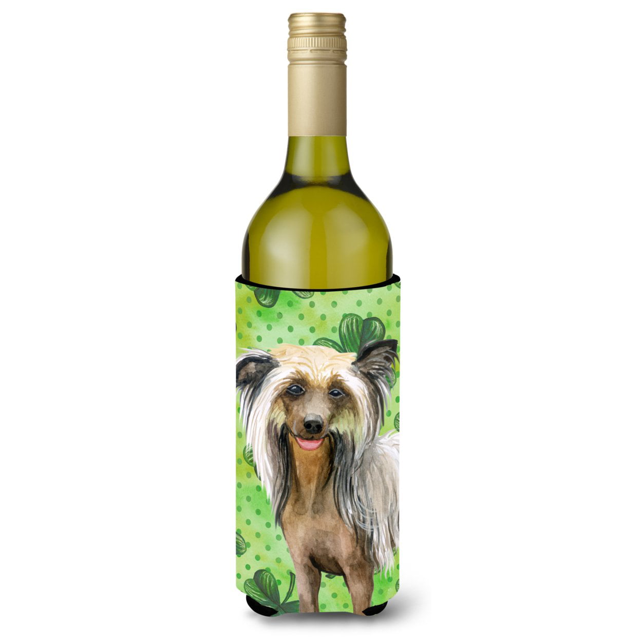 Picture of Carolines Treasures BB9833LITERK Chinese Crested St. Patricks Wine Bottle Beverge Insulator Hugger