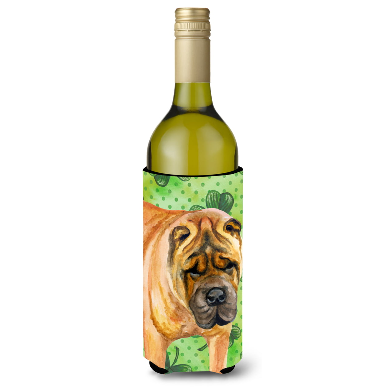 Picture of Carolines Treasures BB9835LITERK Shar Pei St. Patricks Wine Bottle Beverge Insulator Hugger