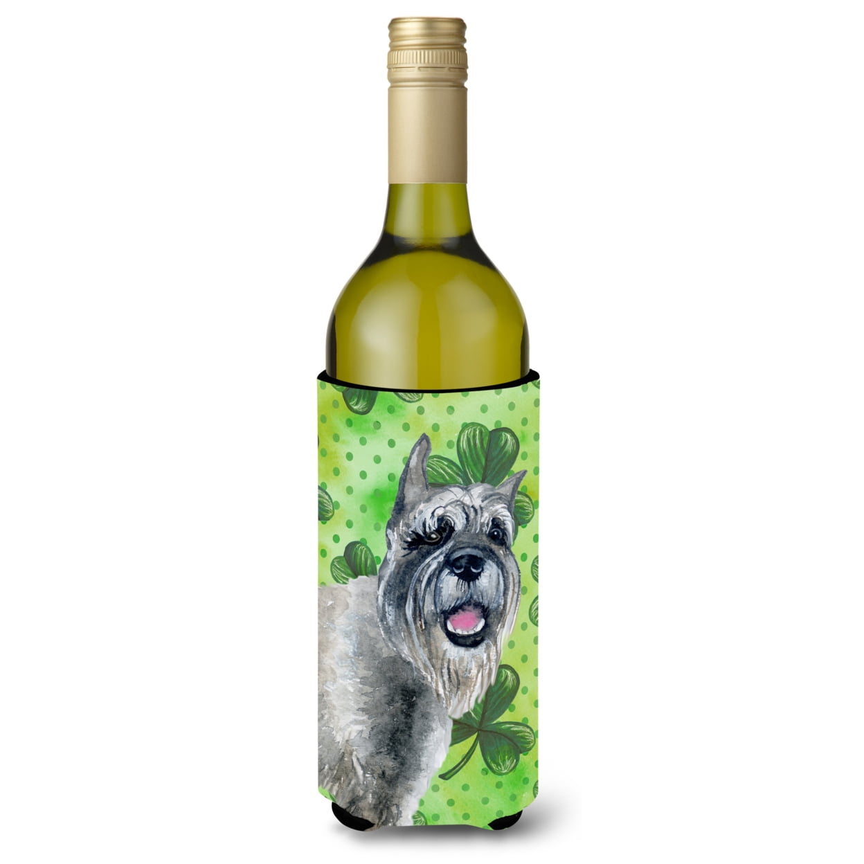Picture of Carolines Treasures BB9836LITERK Schnauzer St. Patricks Wine Bottle Beverge Insulator Hugger