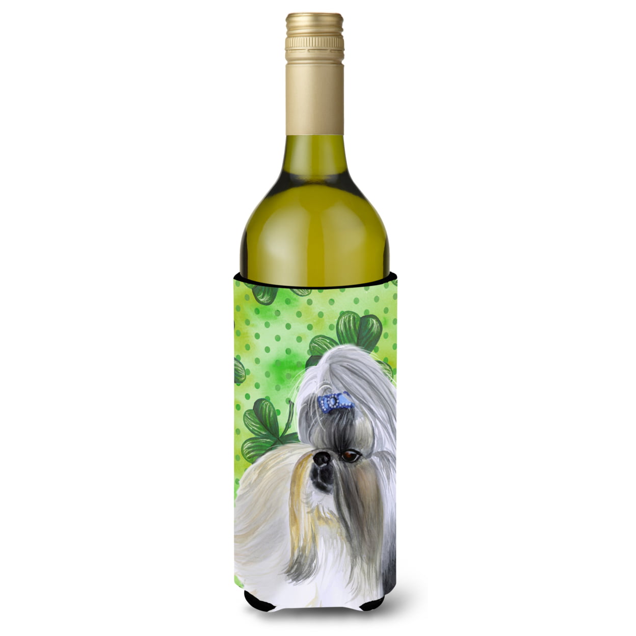 Picture of Carolines Treasures BB9840LITERK Shih Tzu St. Patricks Wine Bottle Beverge Insulator Hugger