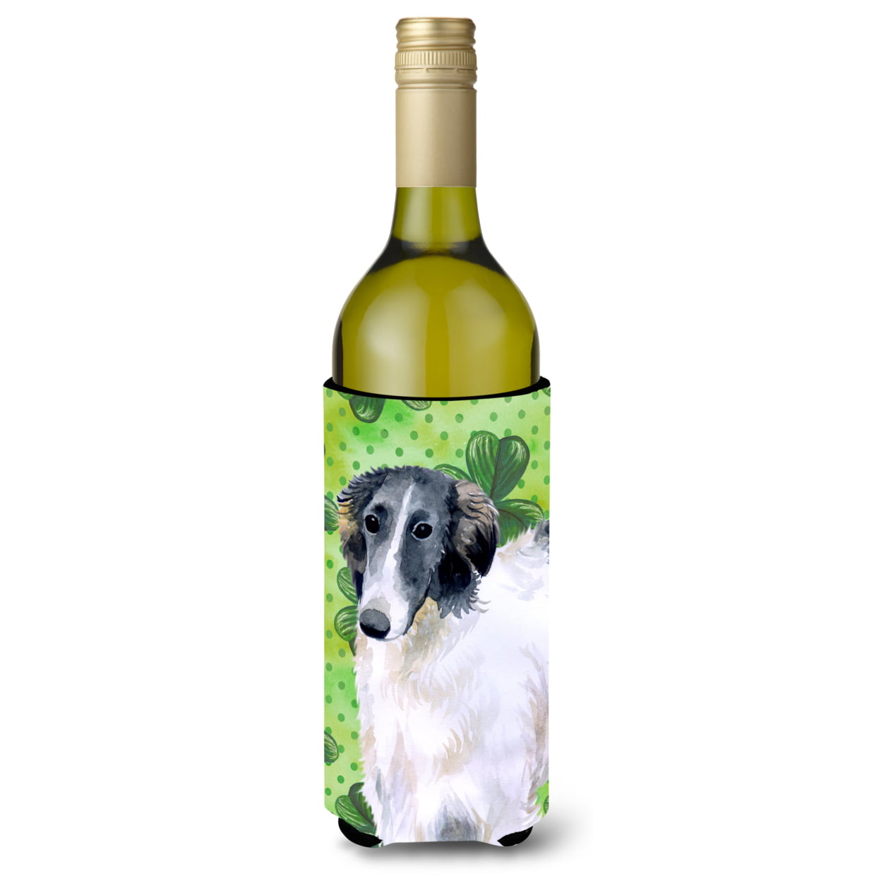 Picture of Carolines Treasures BB9846LITERK Borzoi St. Patricks Wine Bottle Beverge Insulator Hugger