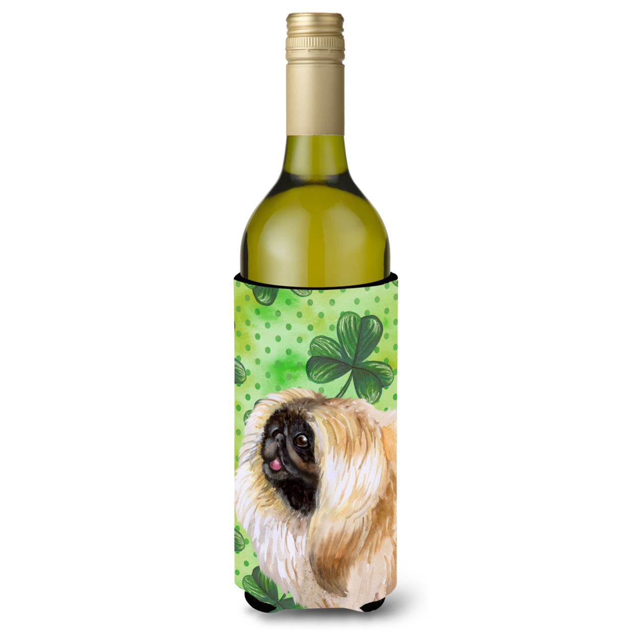 Picture of Carolines Treasures BB9855LITERK Pekingese St. Patricks Wine Bottle Beverge Insulator Hugger