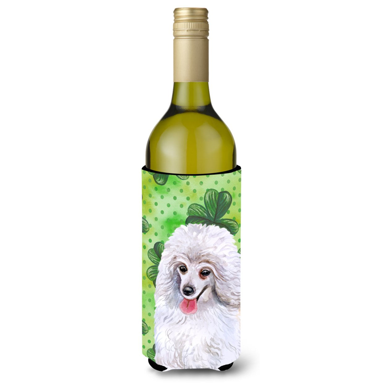 Picture of Carolines Treasures BB9857LITERK Medium White Poodle St. Patricks Wine Bottle Beverge Insulator Hugger