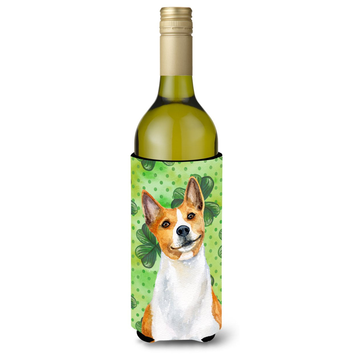 Picture of Carolines Treasures BB9866LITERK Basenji St. Patricks Wine Bottle Beverge Insulator Hugger