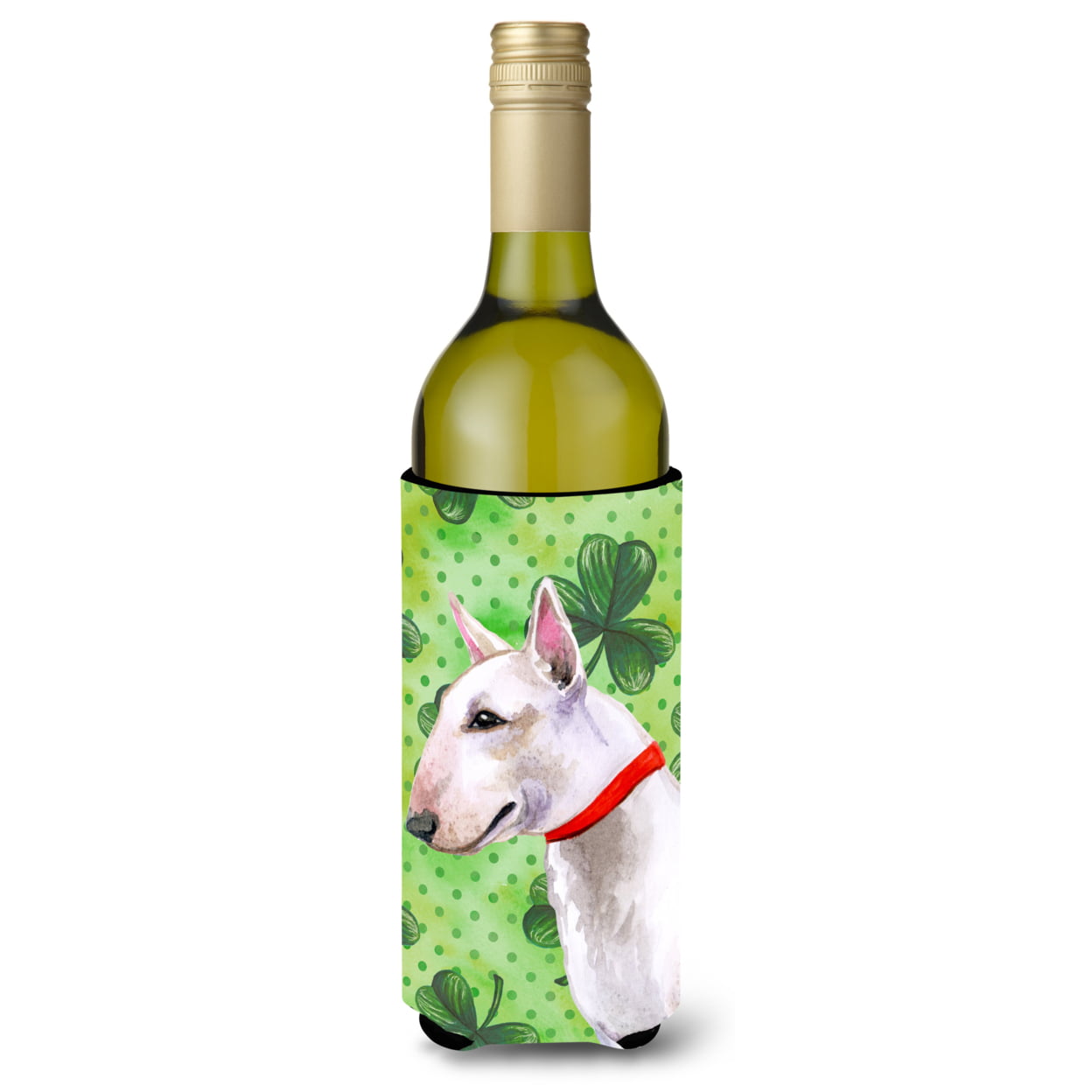 Picture of Carolines Treasures BB9867LITERK Bull Terrier St. Patricks Wine Bottle Beverge Insulator Hugger