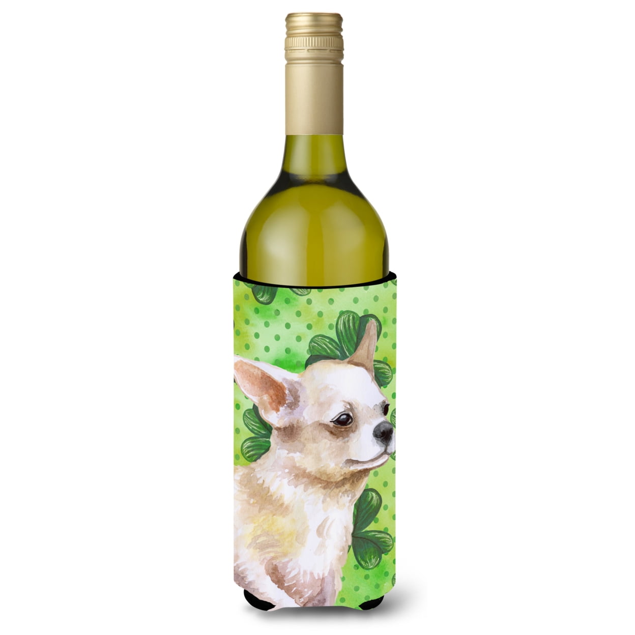 Picture of Carolines Treasures BB9871LITERK Chihuahua Leg Up St. Patricks Wine Bottle Beverge Insulator Hugger