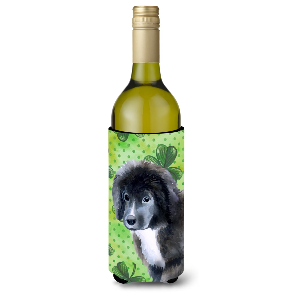 Picture of Carolines Treasures BB9873LITERK Newfoundland Puppy St. Patricks Wine Bottle Beverge Insulator Hugger