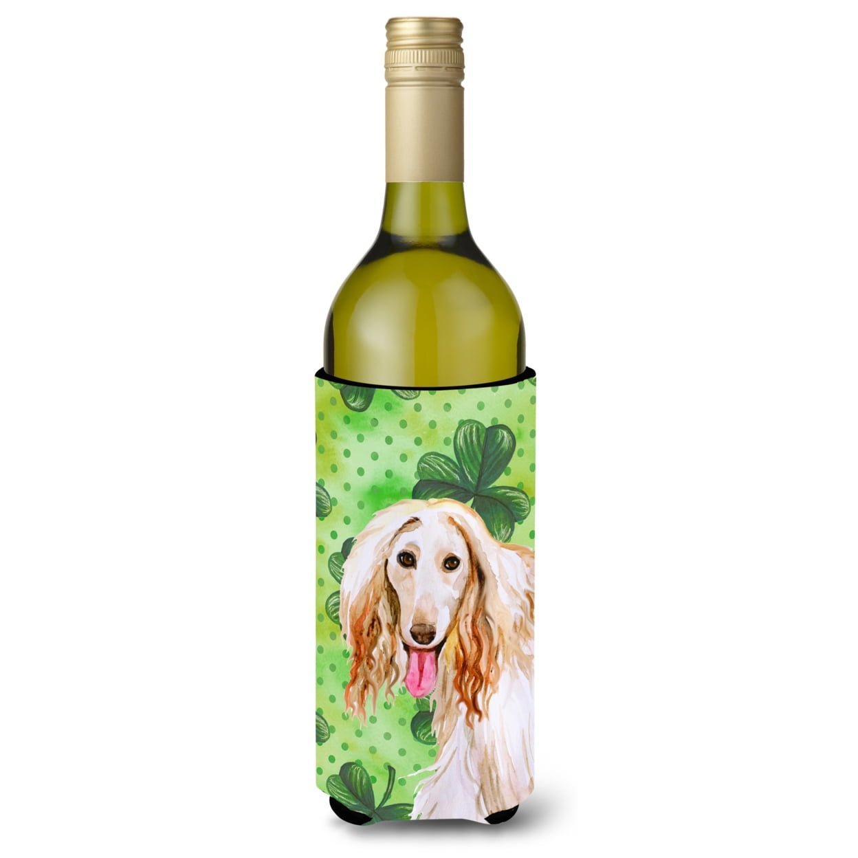 Picture of Carolines Treasures BB9876LITERK Afghan Hound St. Patricks Wine Bottle Beverge Insulator Hugger