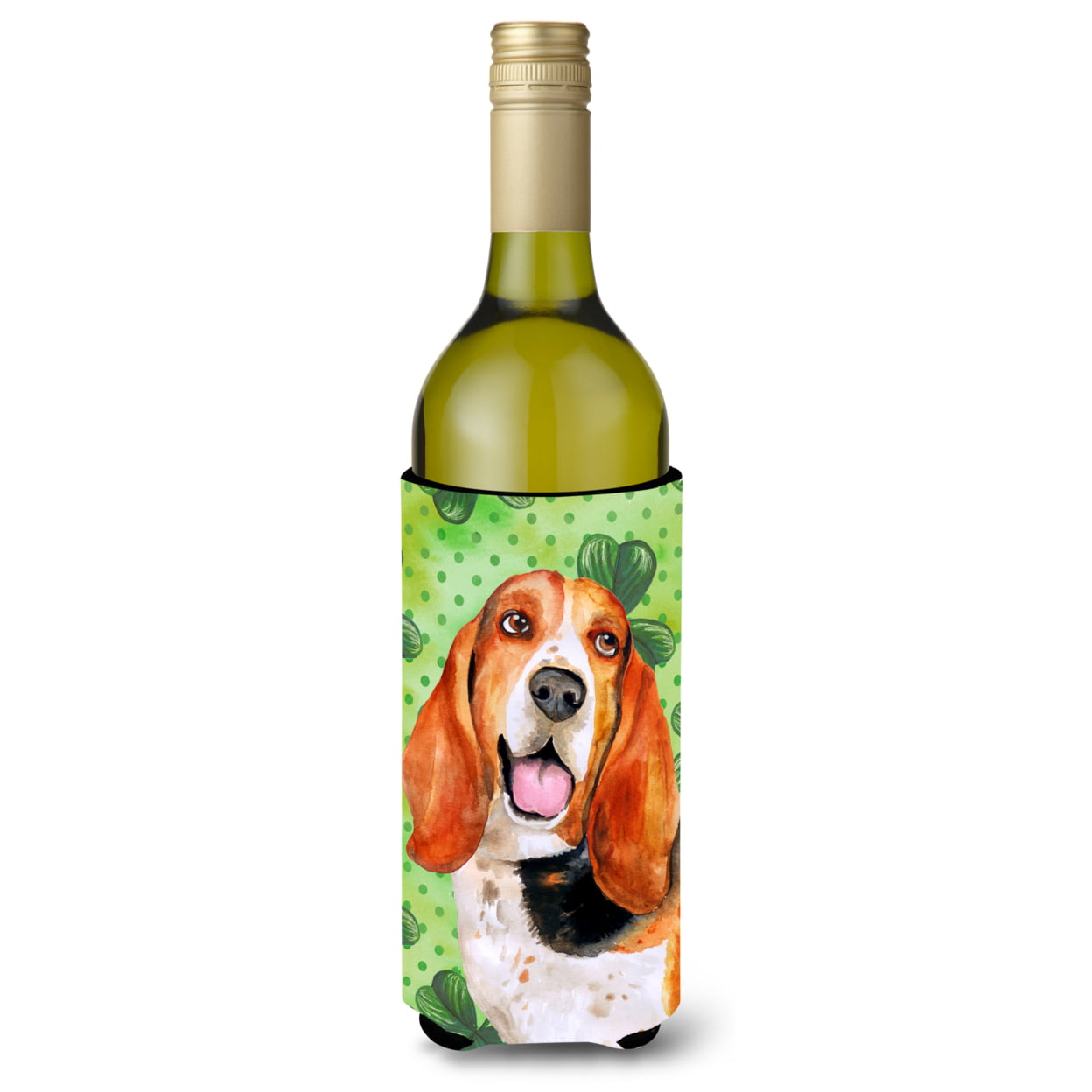 Picture of Carolines Treasures BB9878LITERK Basset Hound St. Patricks Wine Bottle Beverge Insulator Hugger