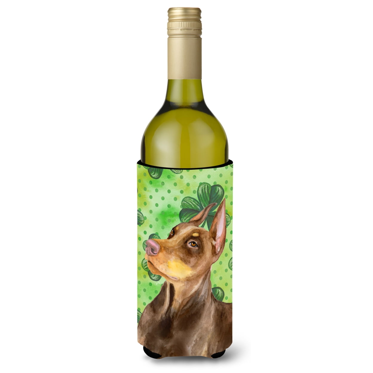 Picture of Carolines Treasures BB9883LITERK Doberman Pinscher St. Patricks Wine Bottle Beverge Insulator Hugger