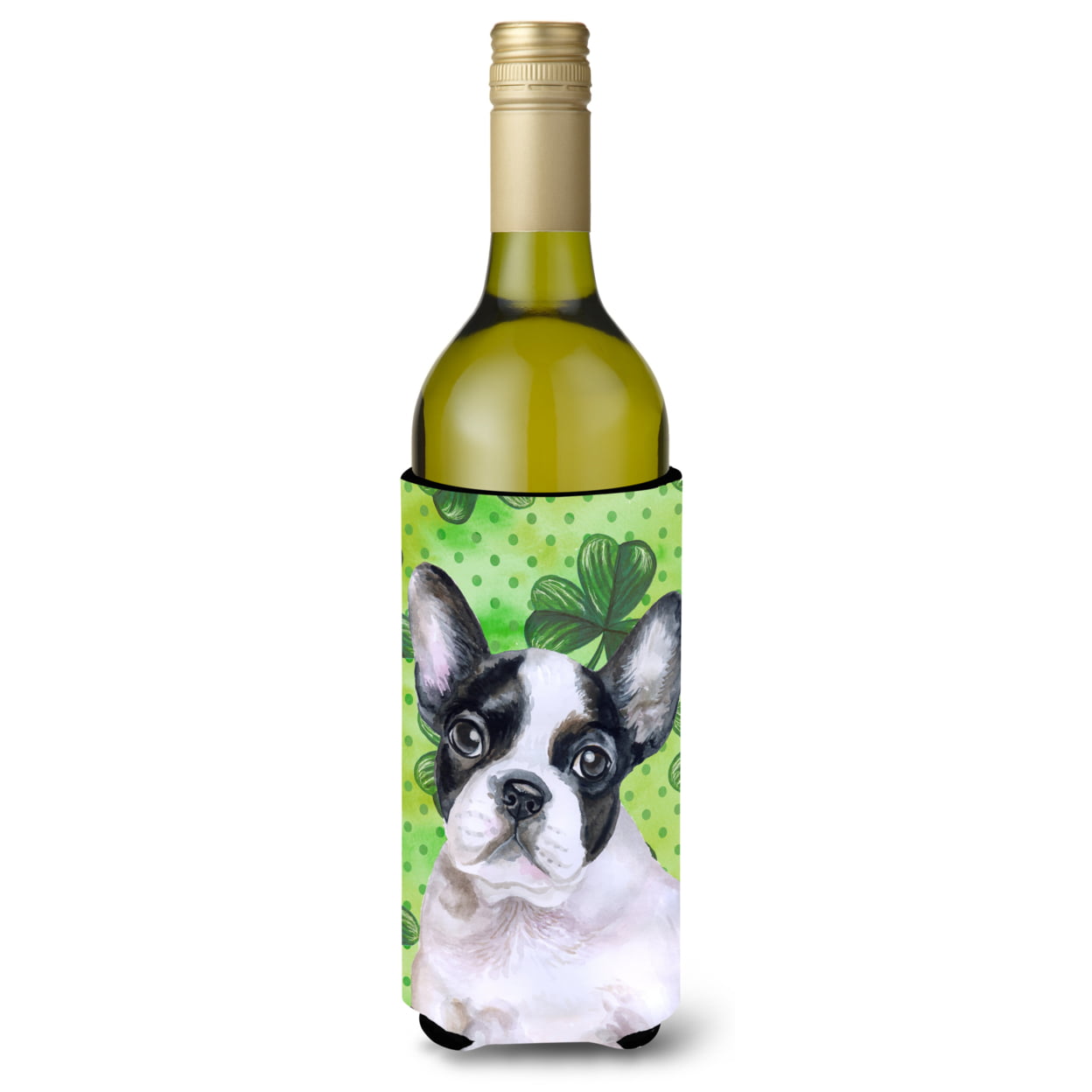 Picture of Carolines Treasures BB9884LITERK French Bulldog Black White St. Patricks Wine Bottle Beverge Insulator Hugger