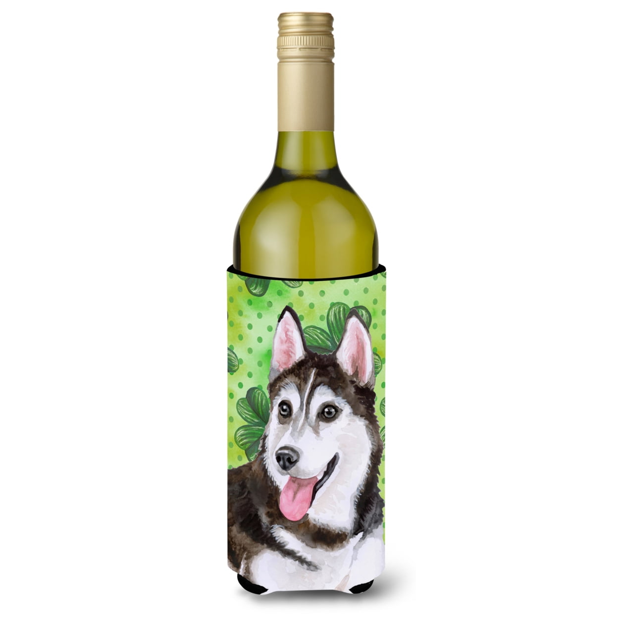 Picture of Carolines Treasures BB9886LITERK Siberian Husky No.2 St. Patricks Wine Bottle Beverge Insulator Hugger