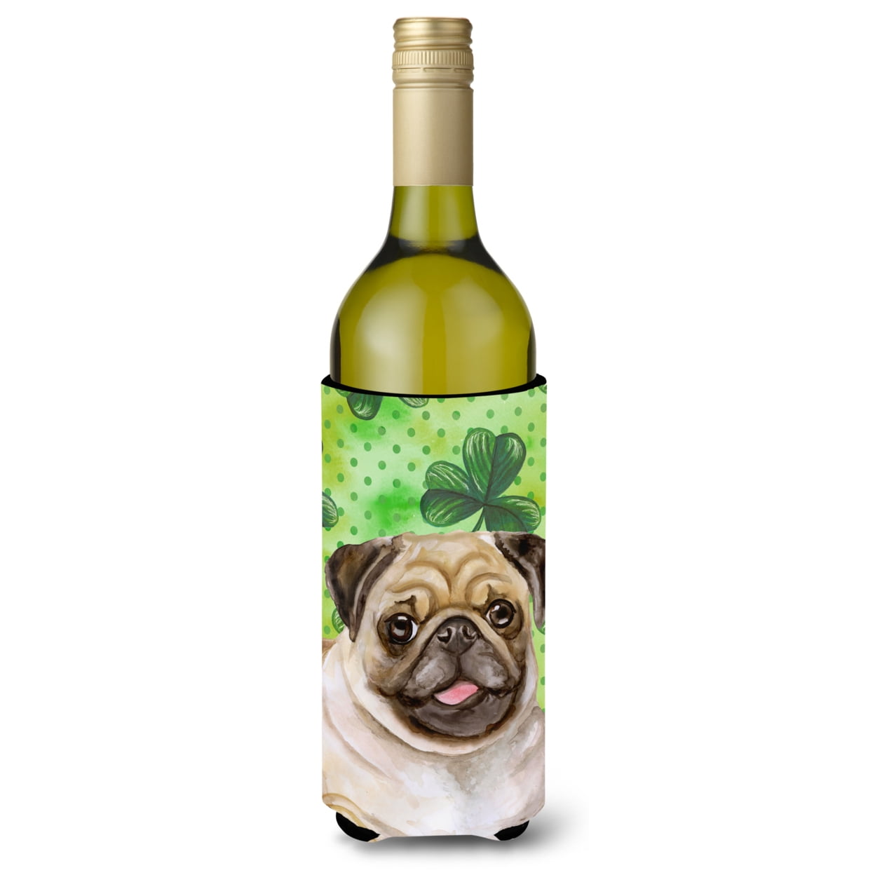 Picture of Carolines Treasures BB9892LITERK Fawn Pug St. Patricks Wine Bottle Beverge Insulator Hugger