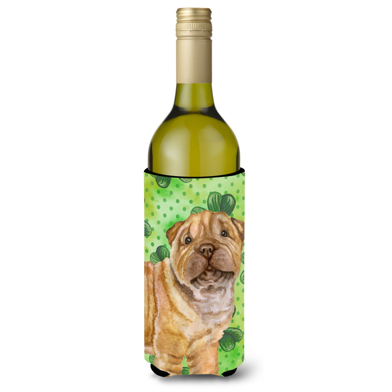Picture of Carolines Treasures BB9893LITERK Shar Pei Puppy St. Patricks Wine Bottle Beverge Insulator Hugger