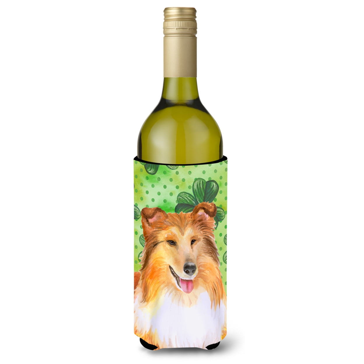 Picture of Carolines Treasures BB9894LITERK Sheltie St. Patricks Wine Bottle Beverge Insulator Hugger