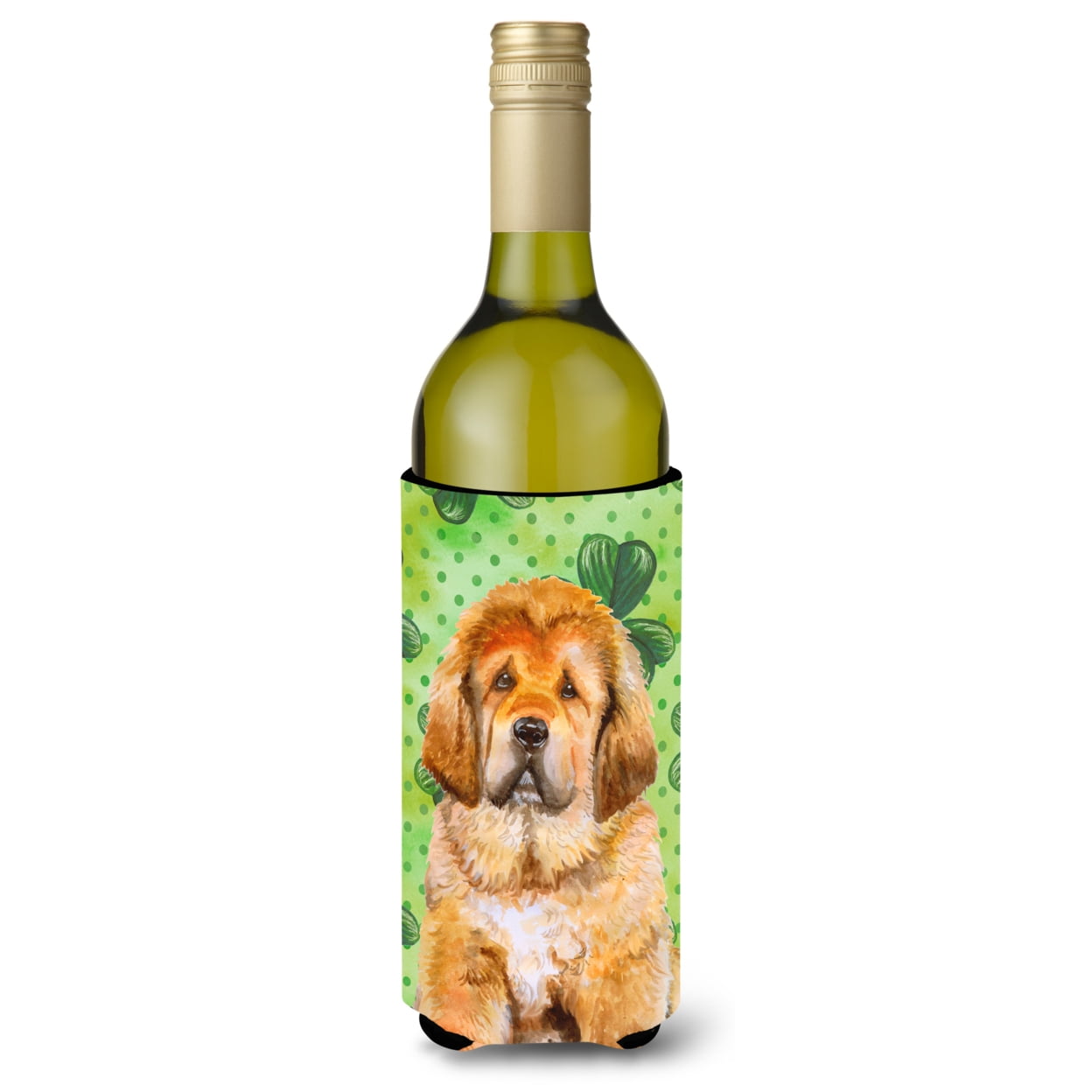 Picture of Carolines Treasures BB9895LITERK Tibetan Mastiff St. Patricks Wine Bottle Beverge Insulator Hugger