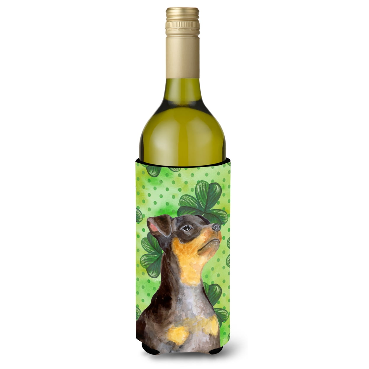 Picture of Carolines Treasures BB9898LITERK Miniature Pinscher No.2 St. Patricks Wine Bottle Beverge Insulator Hugger