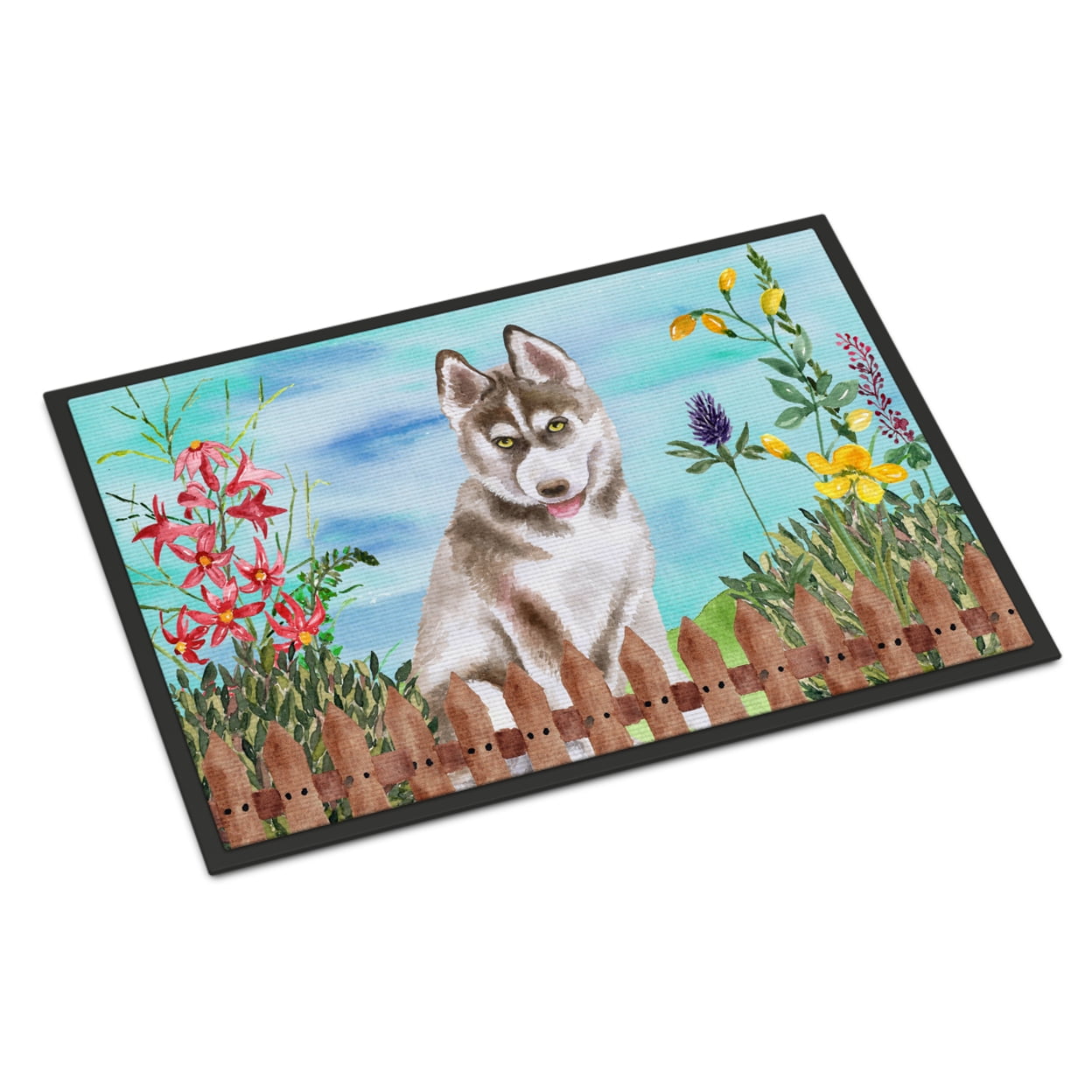 Siberian Husky Grey Spring Indoor or Outdoor Mat - 24 x 36 in.