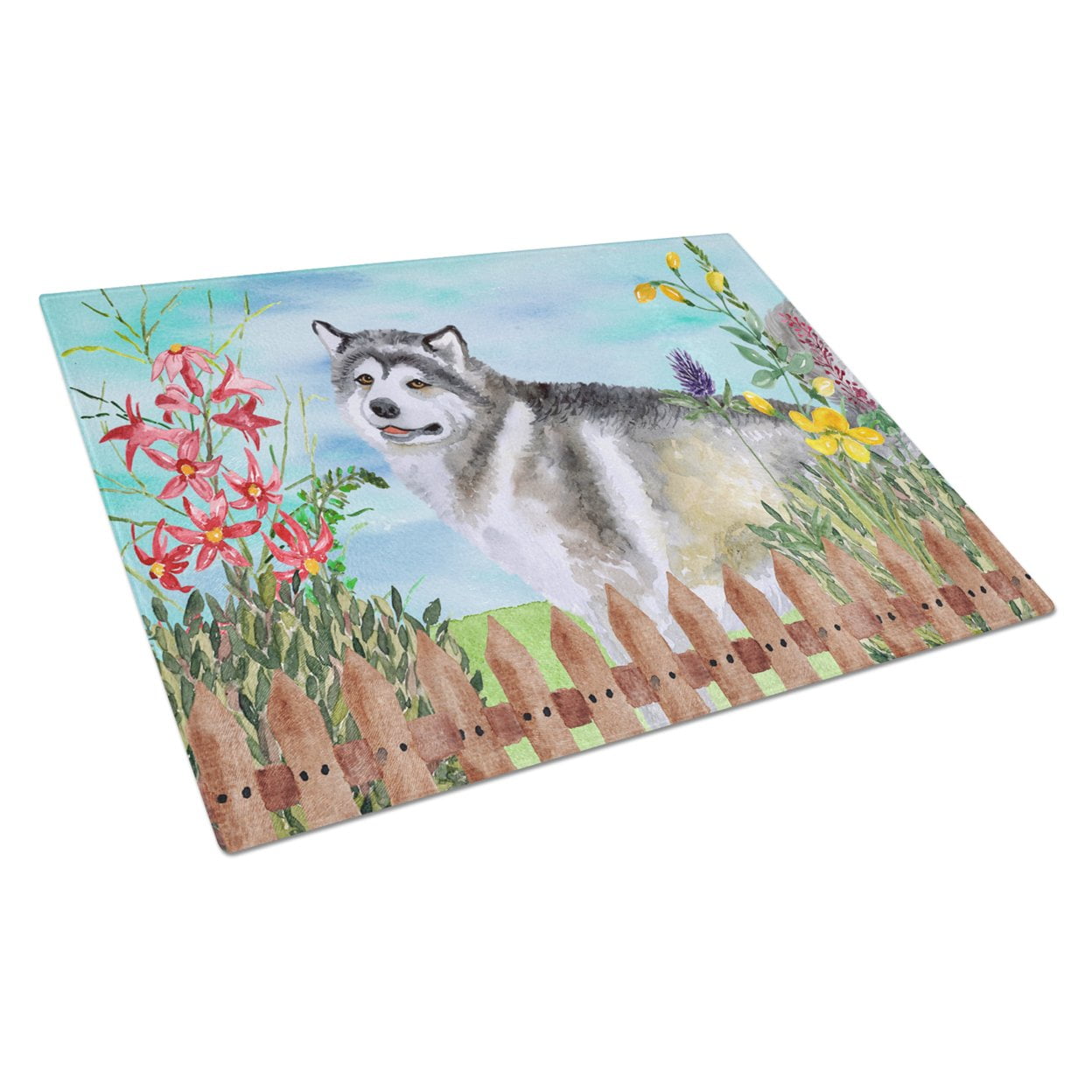 Alaskan Malamute Spring Glass Cutting Board, Large