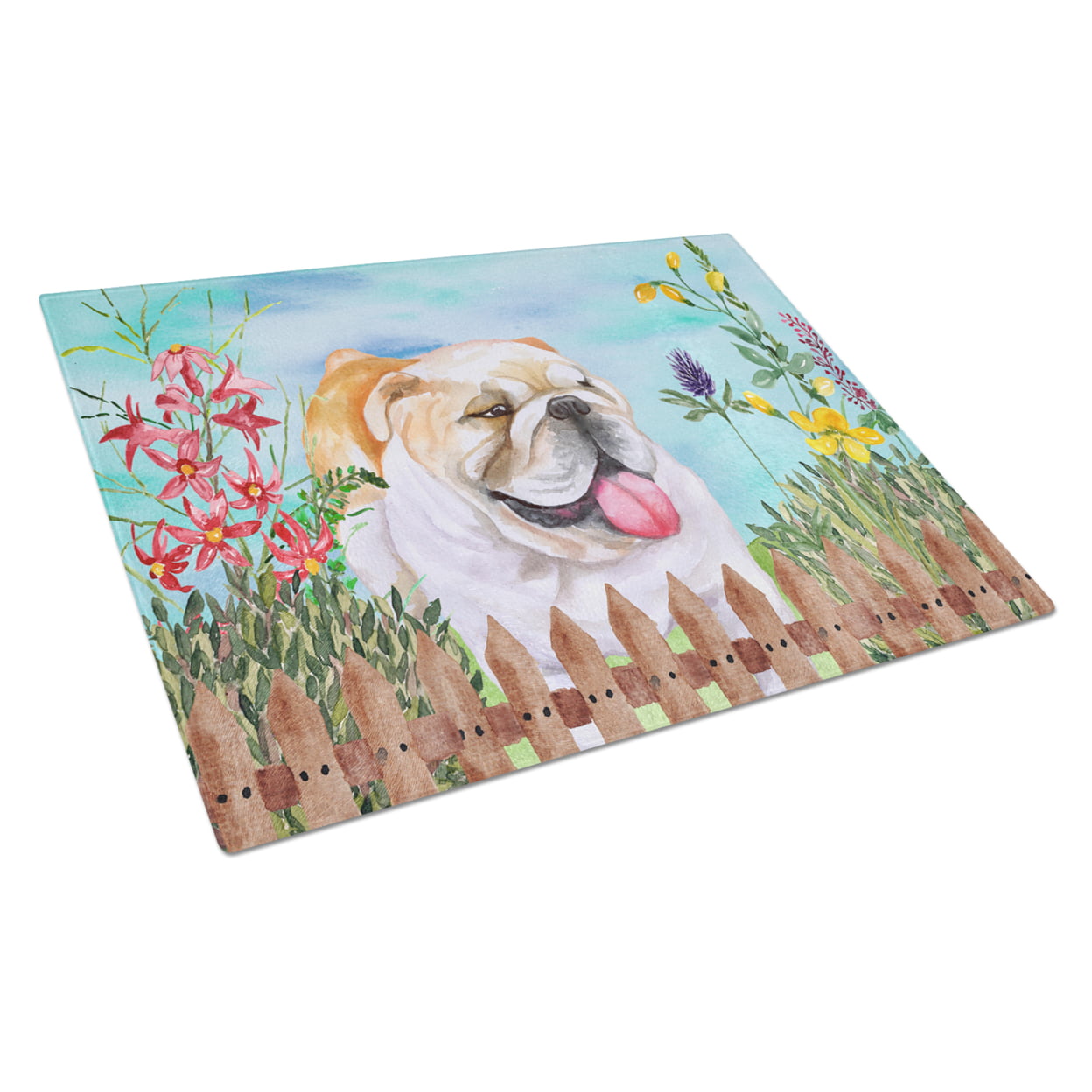 English Bulldog Spring Glass Cutting Board, Large