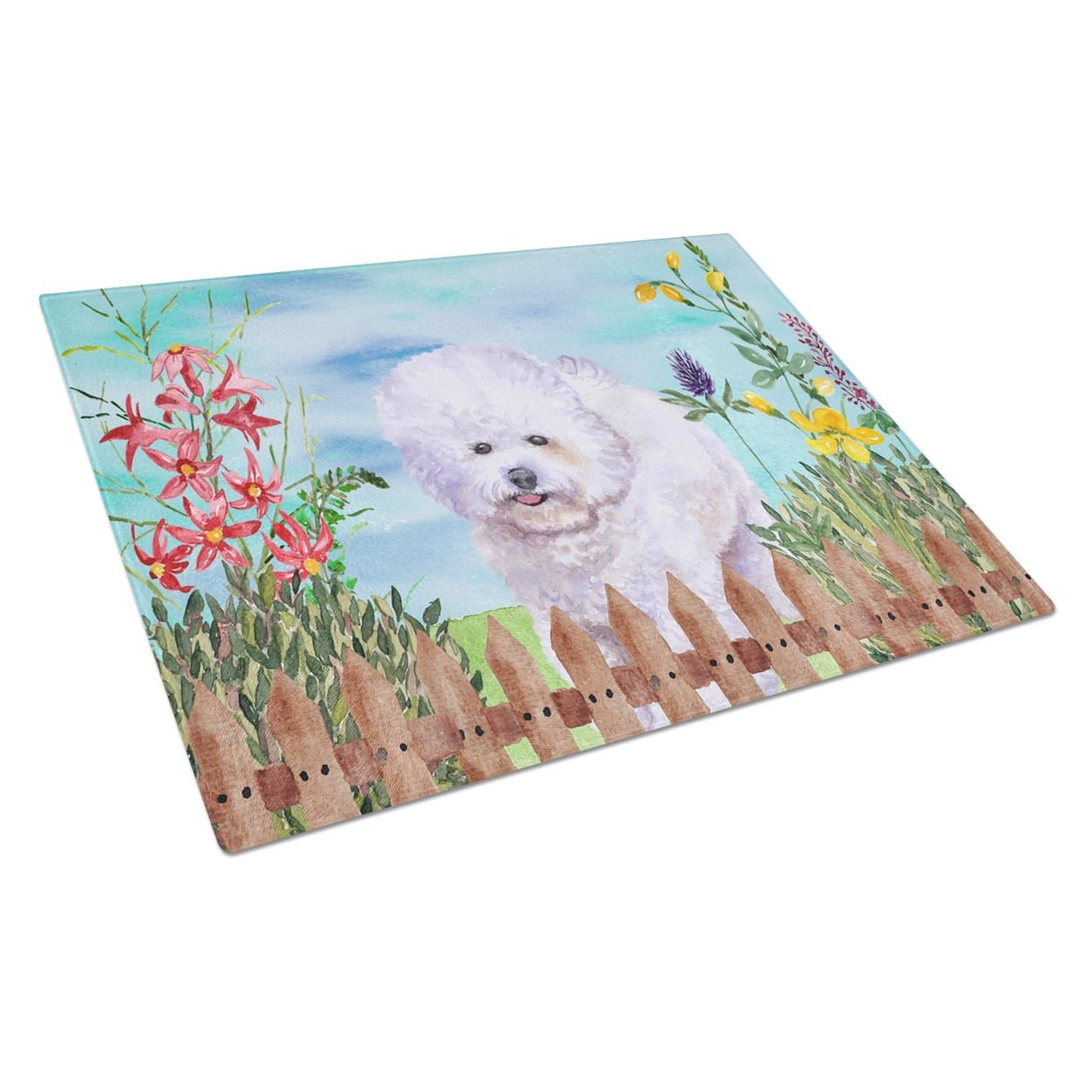 Picture of Carolines Treasures CK1210LCB Bichon Frise Spring Glass Cutting Board, Large