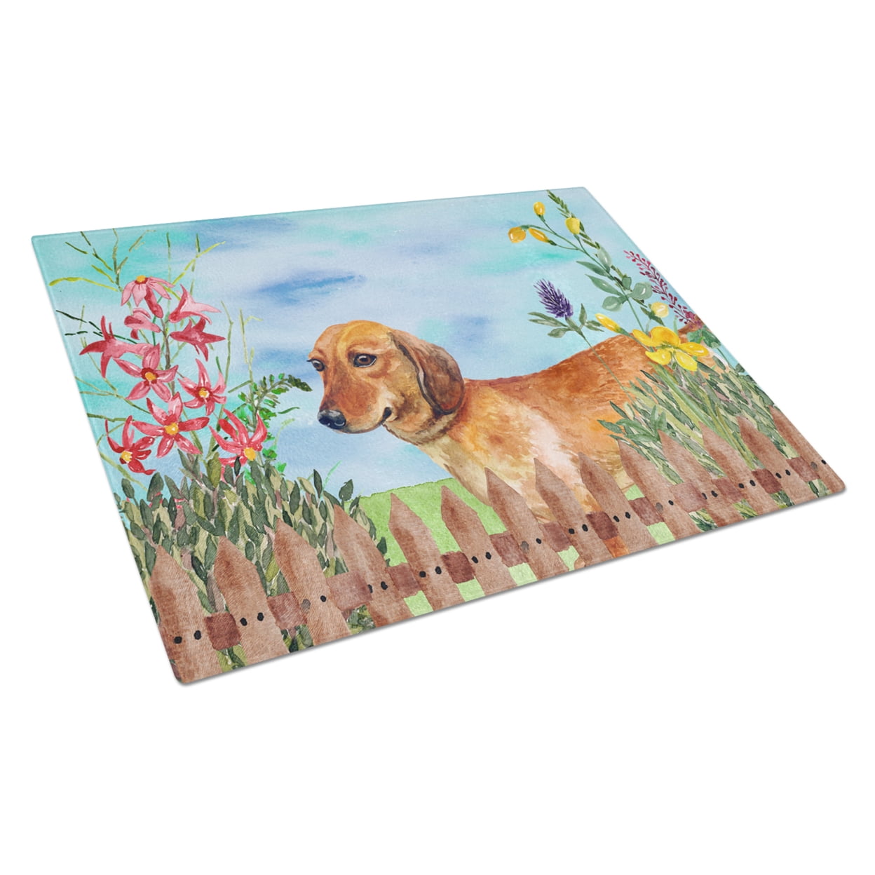 CK1214LCB Dachshund Spring Glass Cutting Board, Large