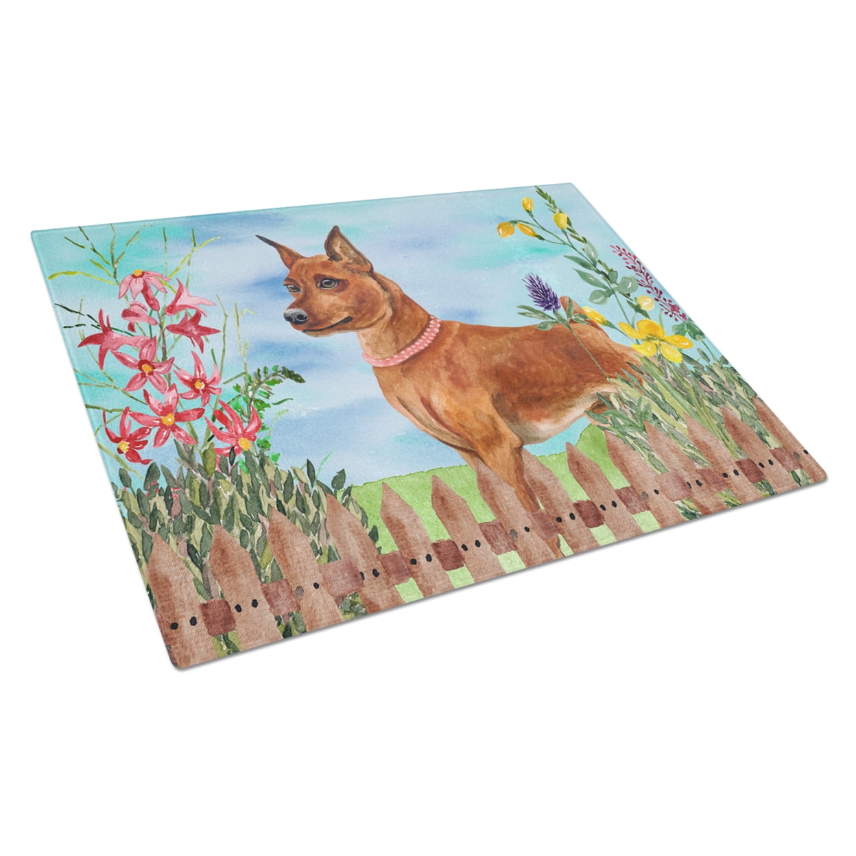 Miniature Pinscher Spring Glass Cutting Board, Large
