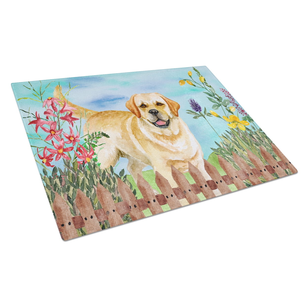 Golden Retriever Spring Glass Cutting Board, Large