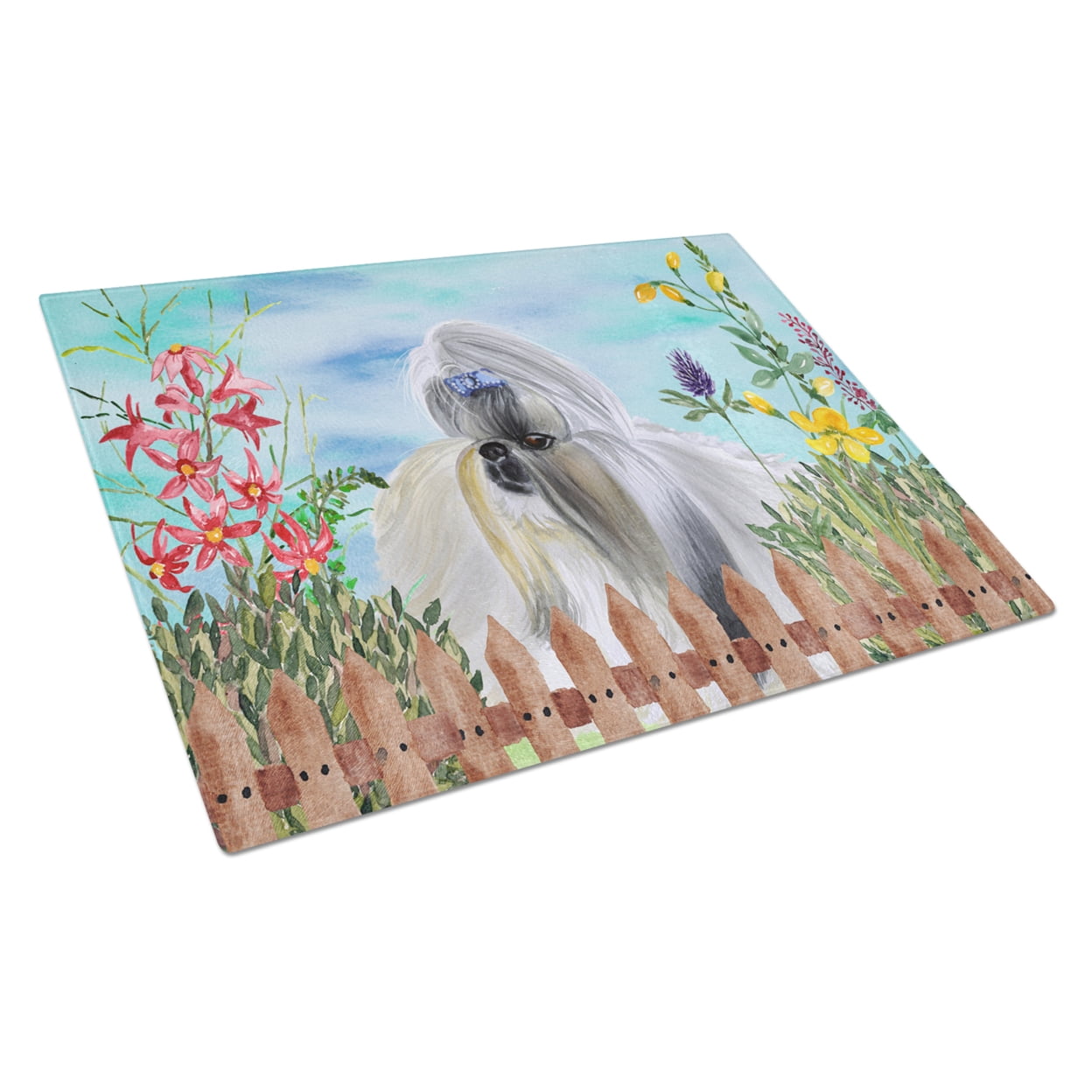 Shih Tzu Spring Glass Cutting Board, Large