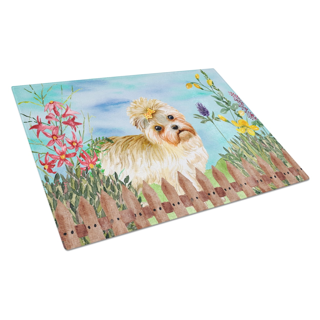 Morkie Spring Glass Cutting Board, Large