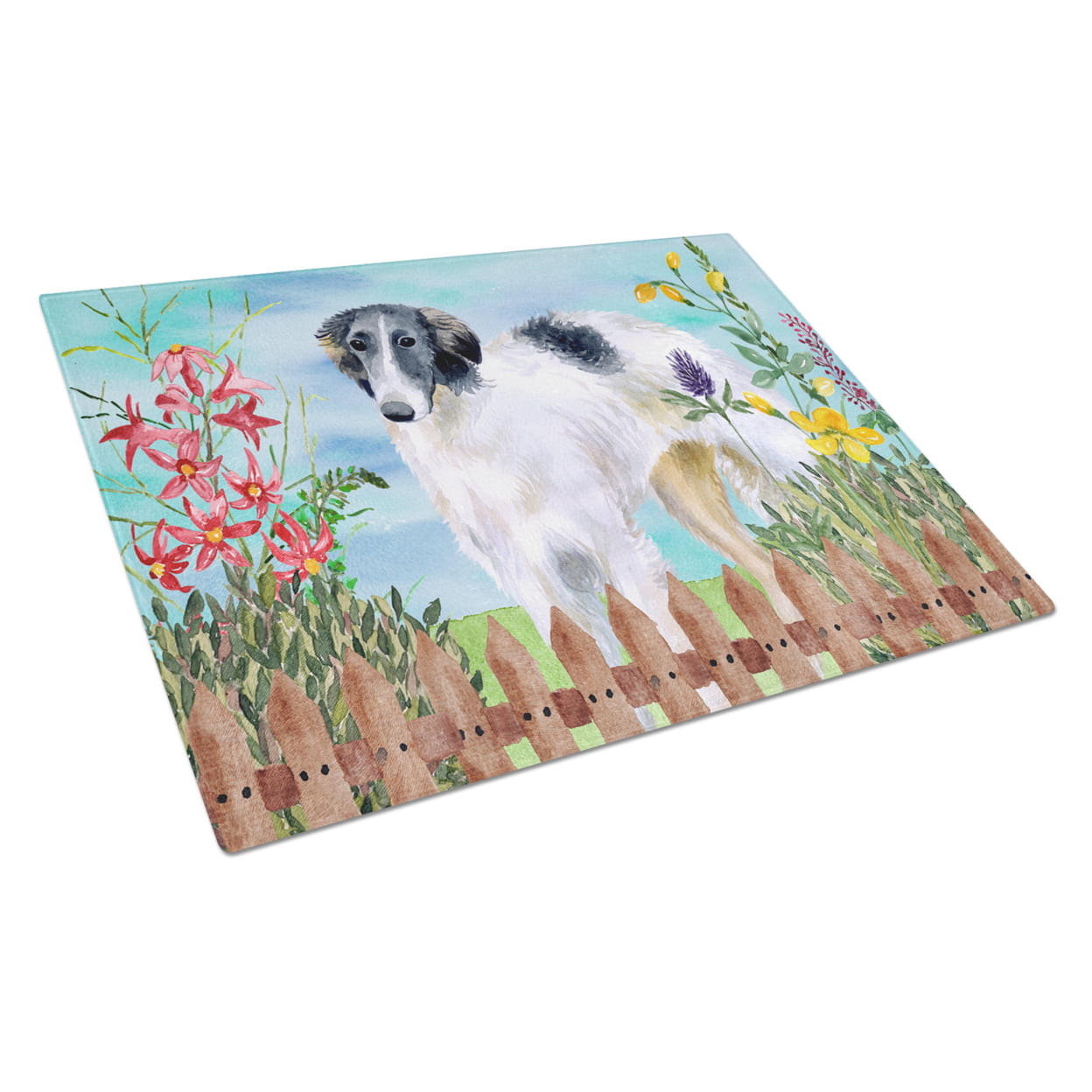 Picture of Carolines Treasures CK1234LCB Borzoi Spring Glass Cutting Board, Large